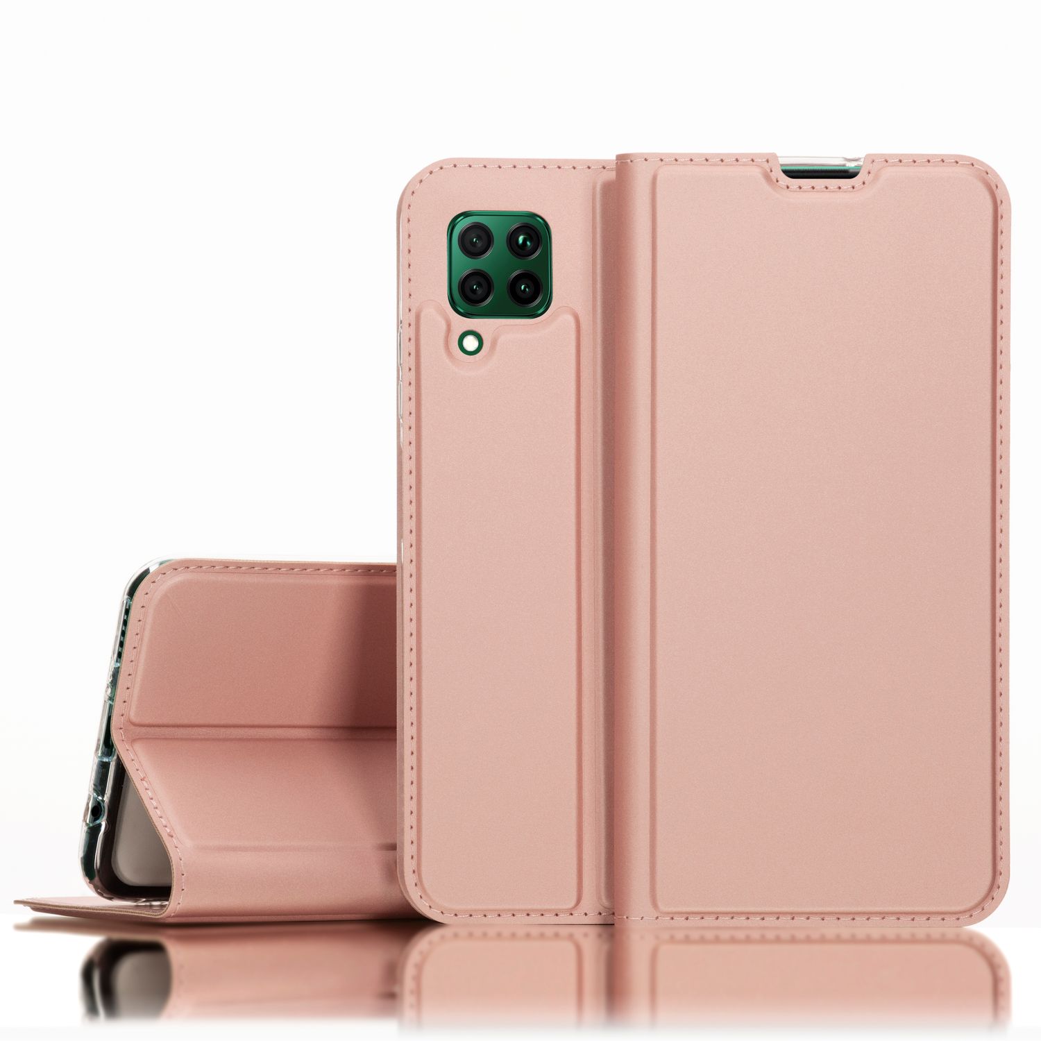 NALIA Klapp Hülle für Huawei P40 lite, Flip Case Kunstleder Cover Bumper Etui Schwarz NALIA