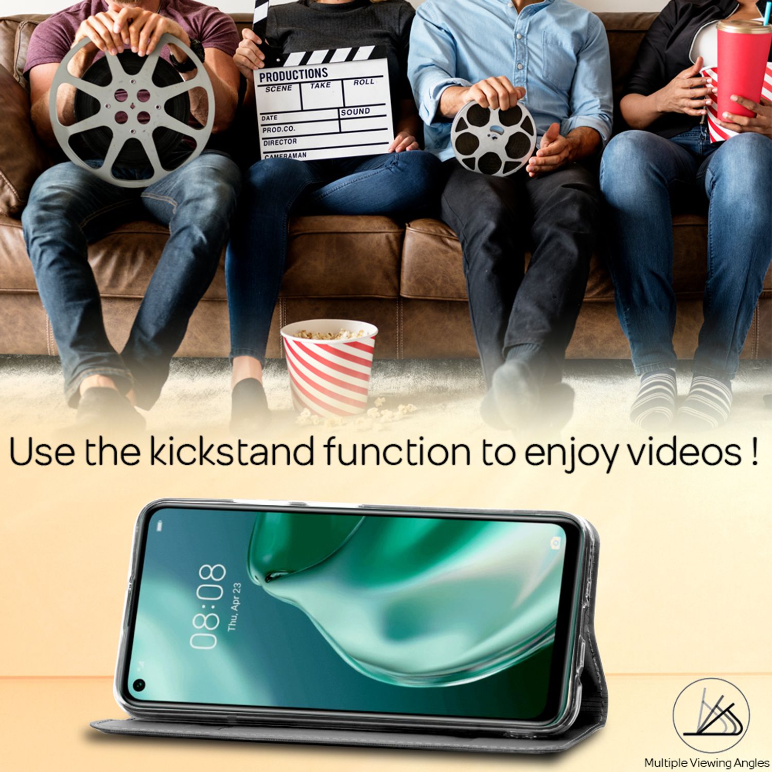 NALIA Klapp Hülle für Huawei P40 lite, Flip Case Kunstleder Cover Bumper Etui Schwarz NALIA