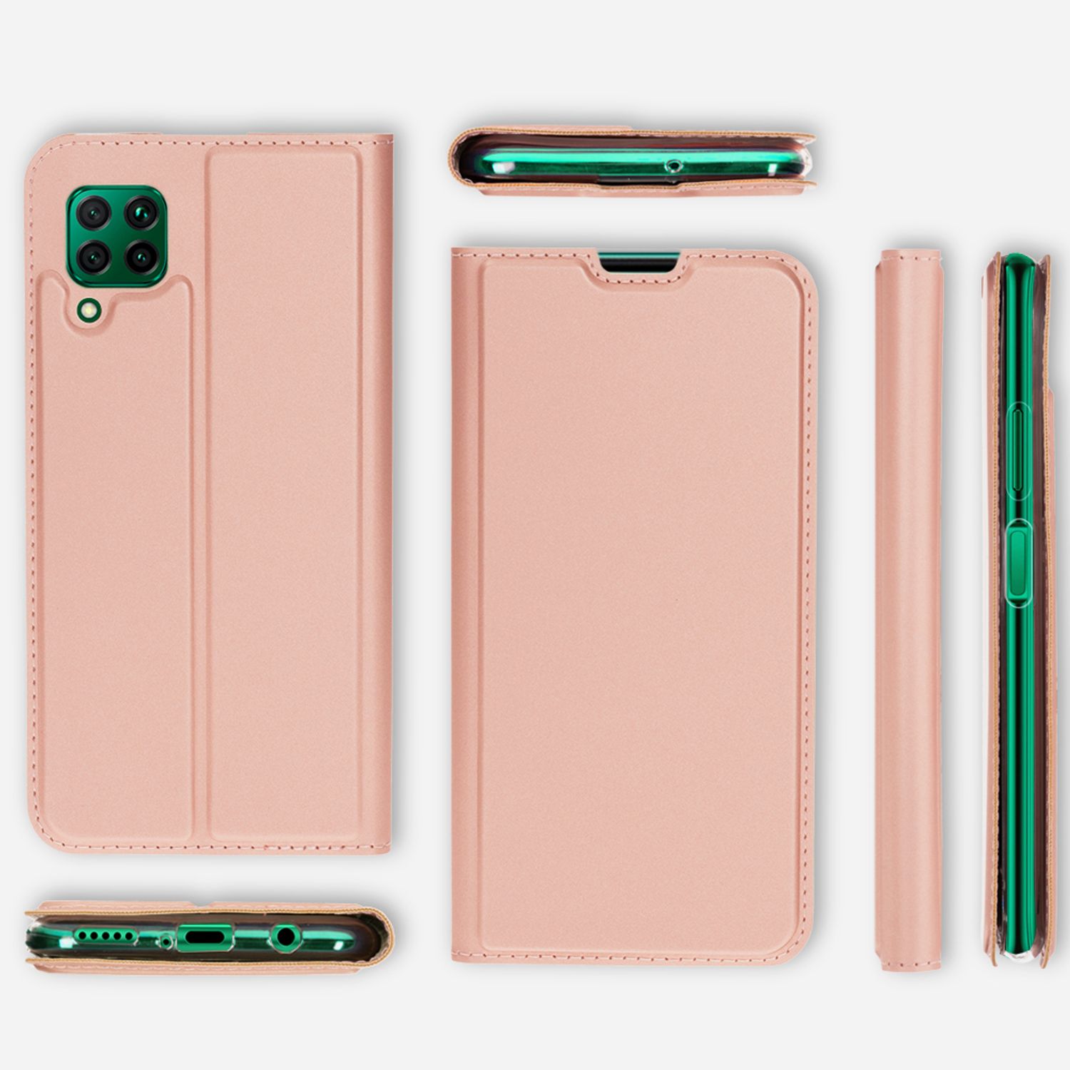 NALIA Klapp Hülle für Huawei P40 lite, Flip Case Kunstleder Cover Bumper Etui Schwarz NALIA