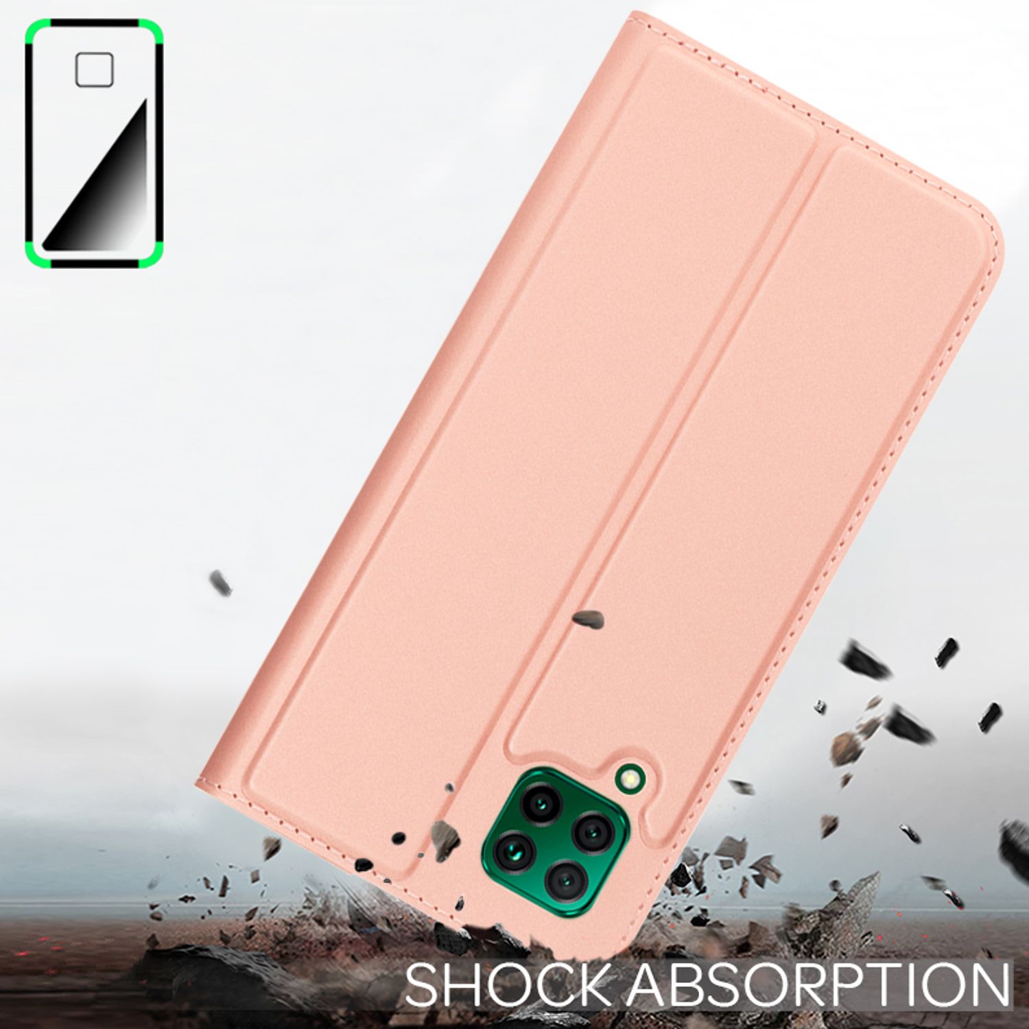 NALIA Klapp Hülle für Huawei P40 lite, Flip Case Kunstleder Cover Bumper Etui Schwarz NALIA