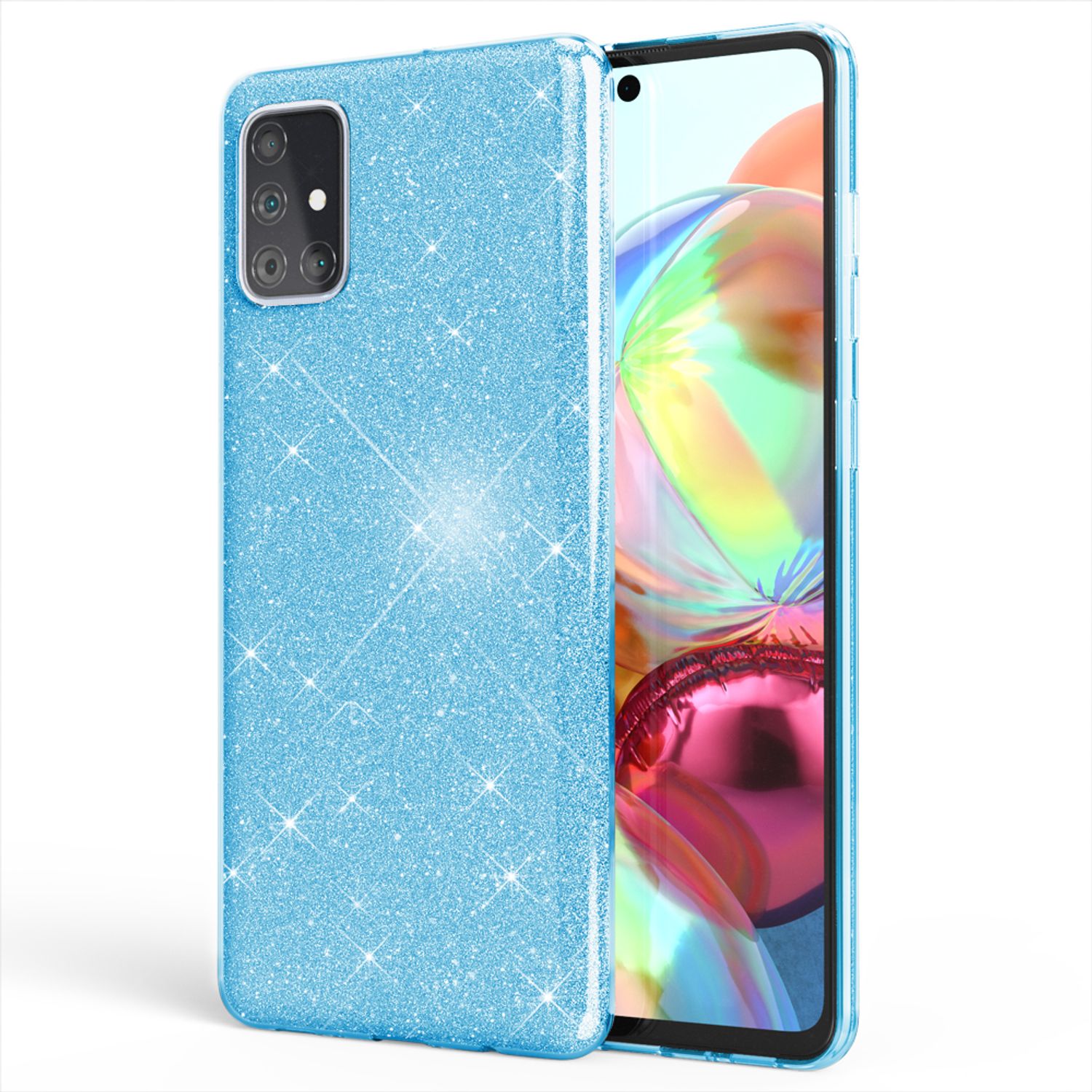 NALIA Glitzer Handy Hülle für Samsung Galaxy A51, Bling Silikon Cover Case Etui Blau NALIA Protective Hülle