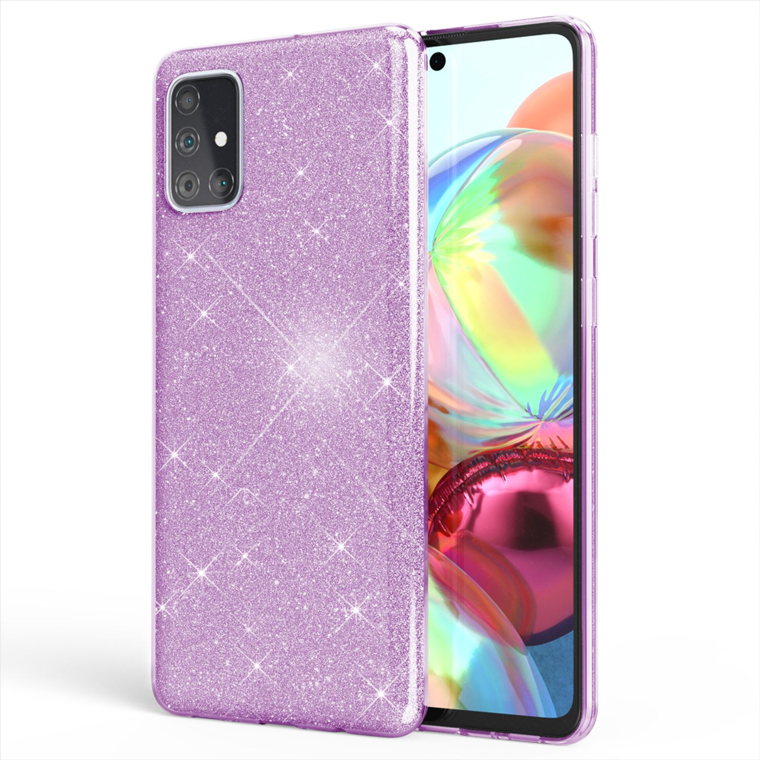 NALIA Glitzer Handy Hülle für Samsung Galaxy A51, Bling Silikon Cover Case Etui Lila NALIA Protective Hülle