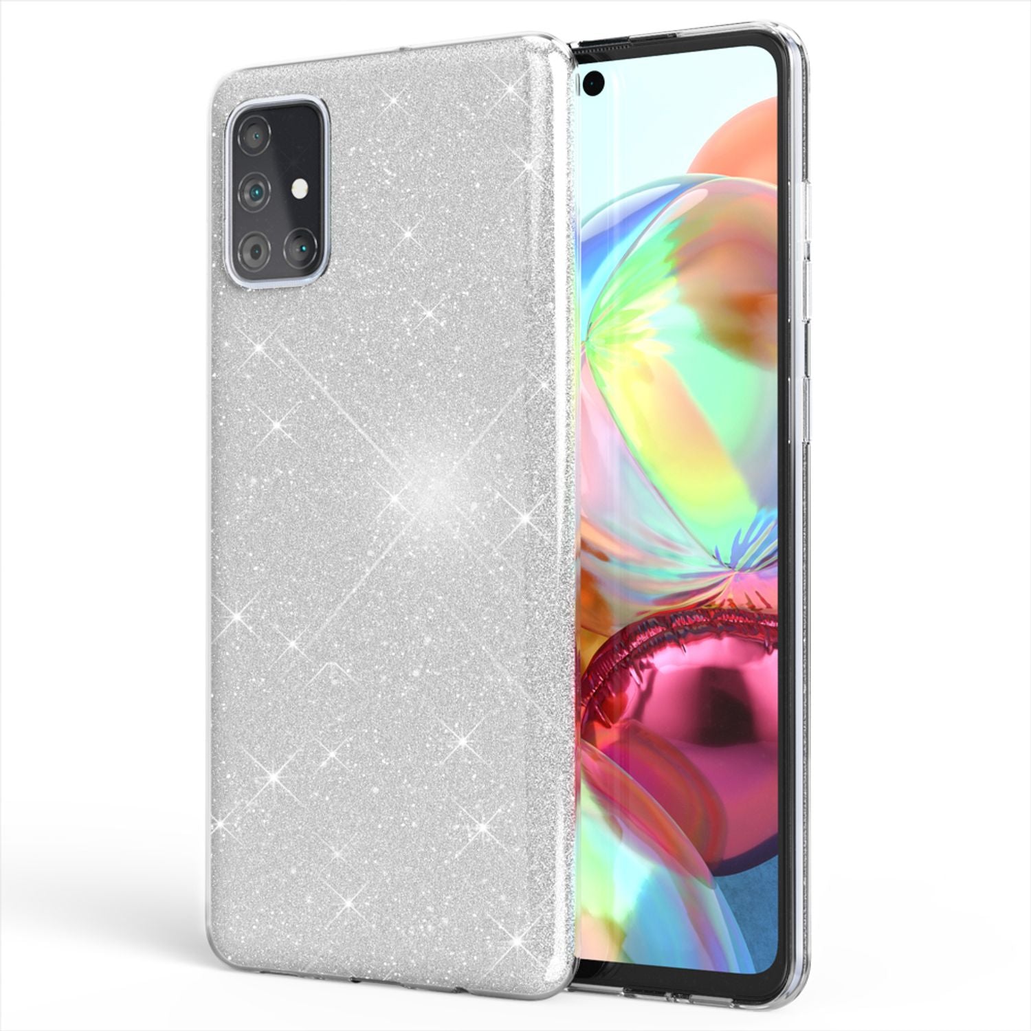 NALIA Glitzer Handy Hülle für Samsung Galaxy A51, Bling Silikon Cover Case Etui Silber NALIA Protective Hülle