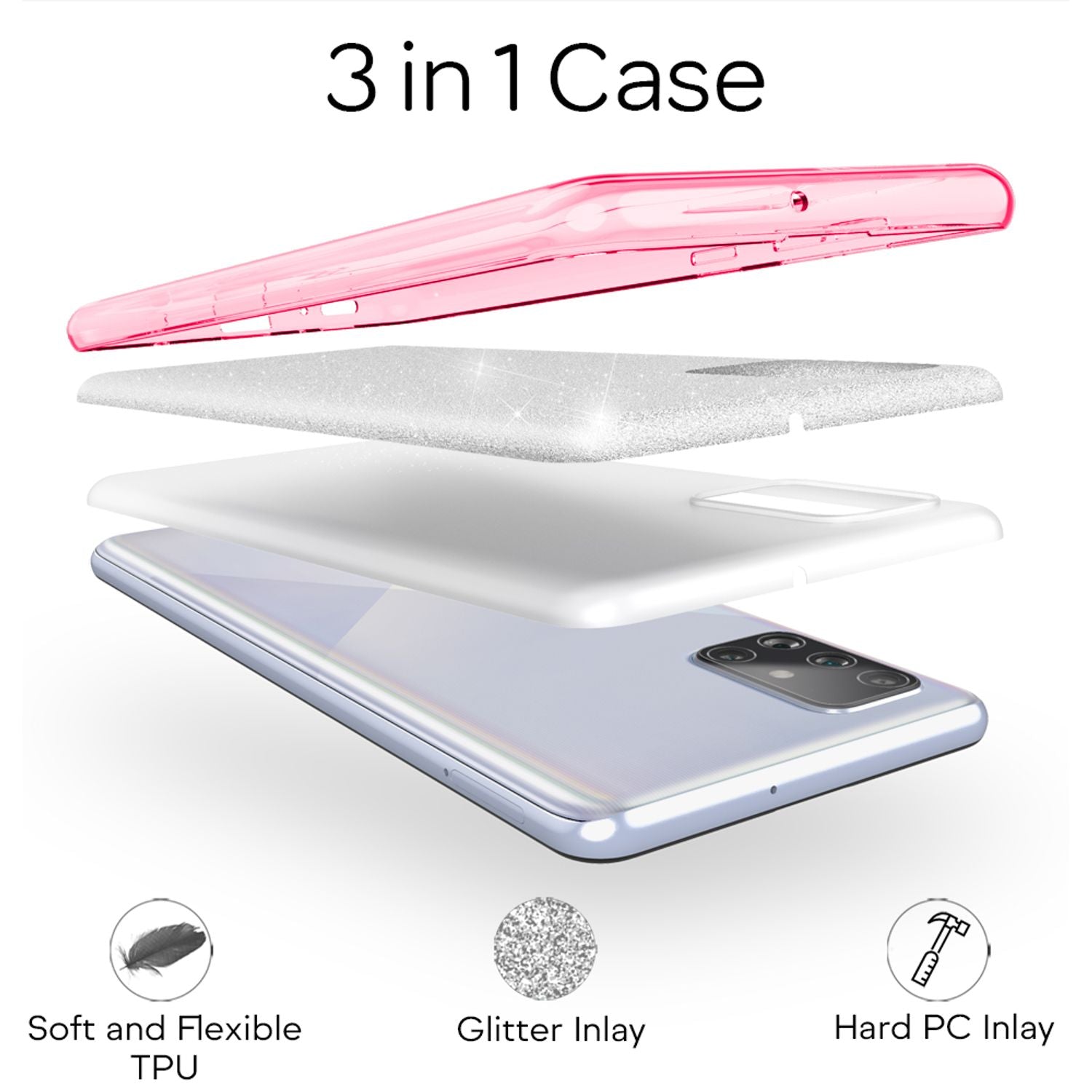 NALIA Glitzer Handy Hülle für Samsung Galaxy A51, Bling Silikon Cover Case Etui Pink NALIA Protective Hülle