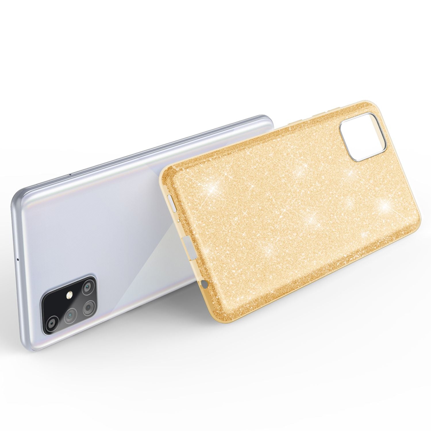 NALIA Glitzer Handy Hülle für Samsung Galaxy A51, Bling Silikon Cover Case Etui Gold NALIA Protective Hülle