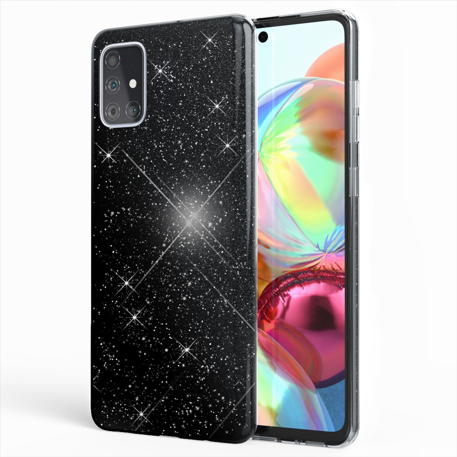 NALIA Glitzer Handyhülle für Samsung Galaxy A71, Bling Case Handy Schutz Strass Cover Schwarz NALIA Protective Hülle