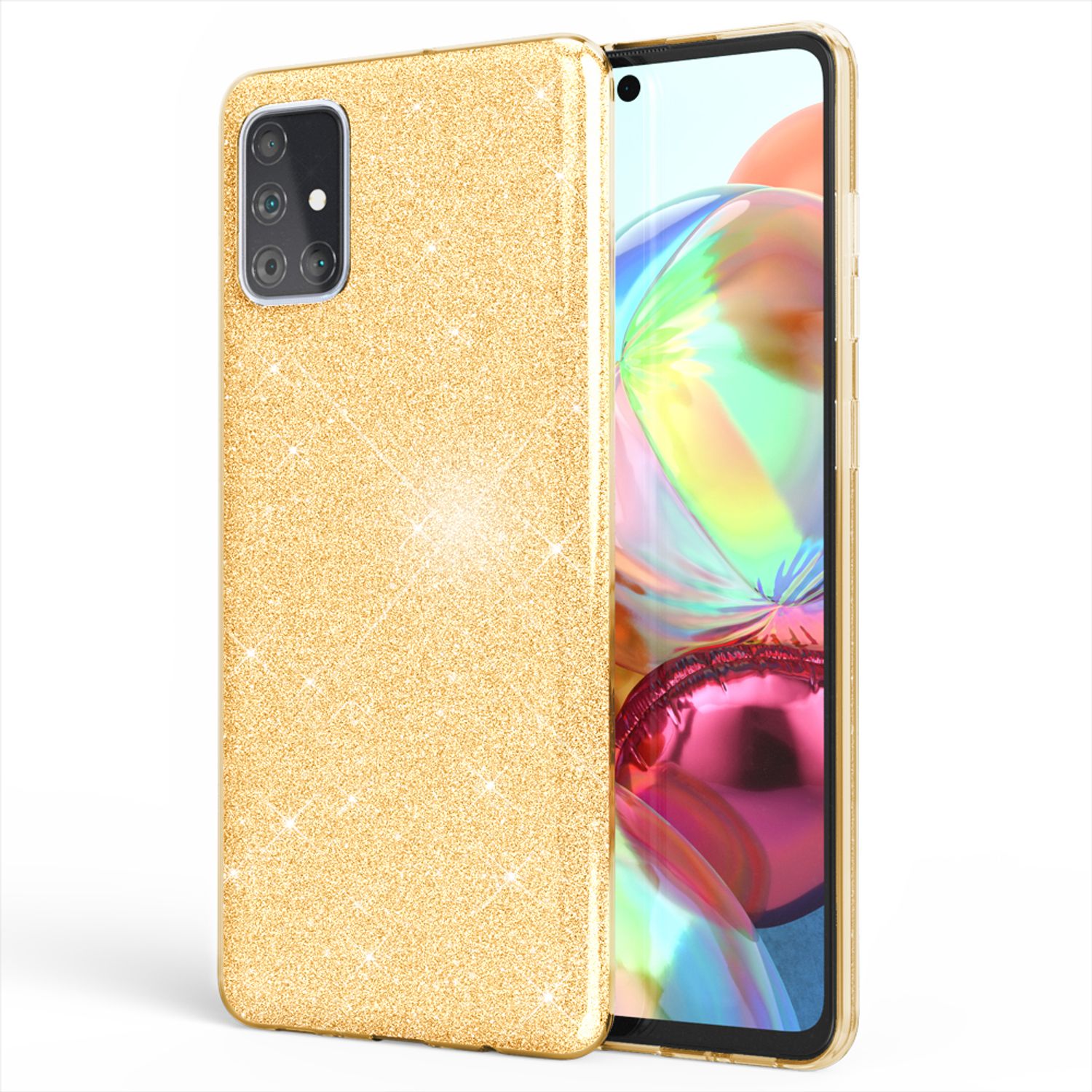 NALIA Glitzer Handyhülle für Samsung Galaxy A71, Bling Case Handy Schutz Strass Cover Gold NALIA Protective Hülle