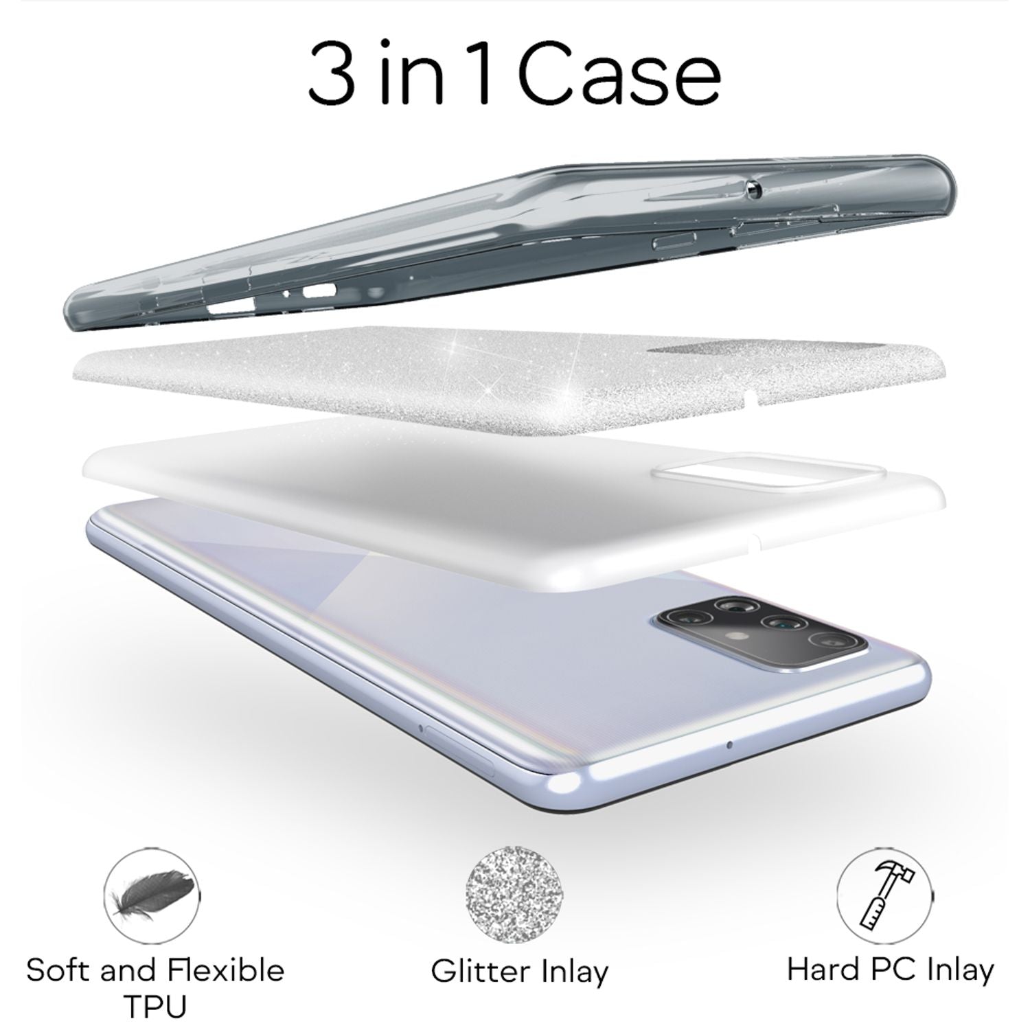 NALIA Glitzer Handyhülle für Samsung Galaxy A71, Bling Case Handy Schutz Strass Cover Schwarz NALIA Protective Hülle