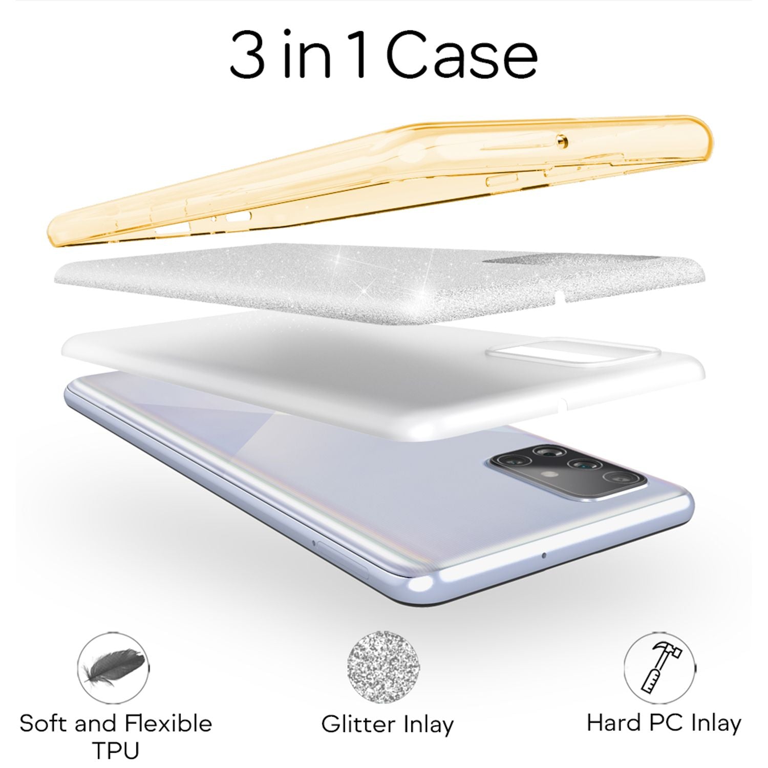 NALIA Glitzer Handyhülle für Samsung Galaxy A71, Bling Case Handy Schutz Strass Cover Gold NALIA Protective Hülle
