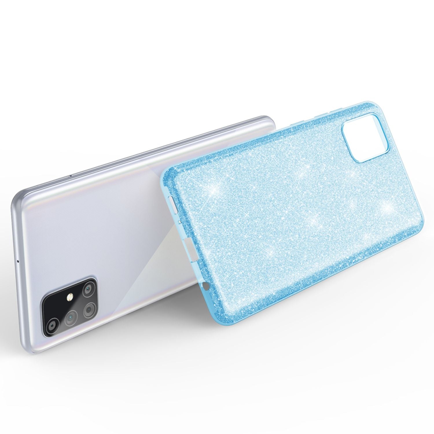 NALIA Glitzer Handyhülle für Samsung Galaxy A71, Bling Case Handy Schutz Strass Cover Blau NALIA Protective Hülle