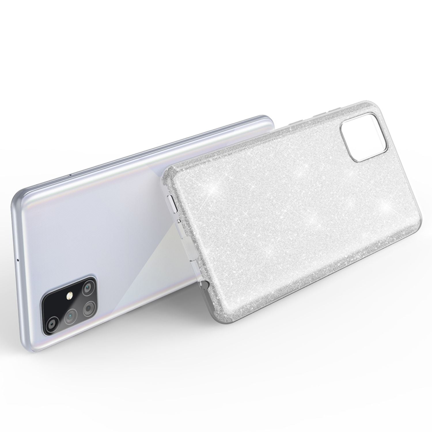 NALIA Glitzer Handyhülle für Samsung Galaxy A71, Bling Case Handy Schutz Strass Cover Silber NALIA Protective Hülle