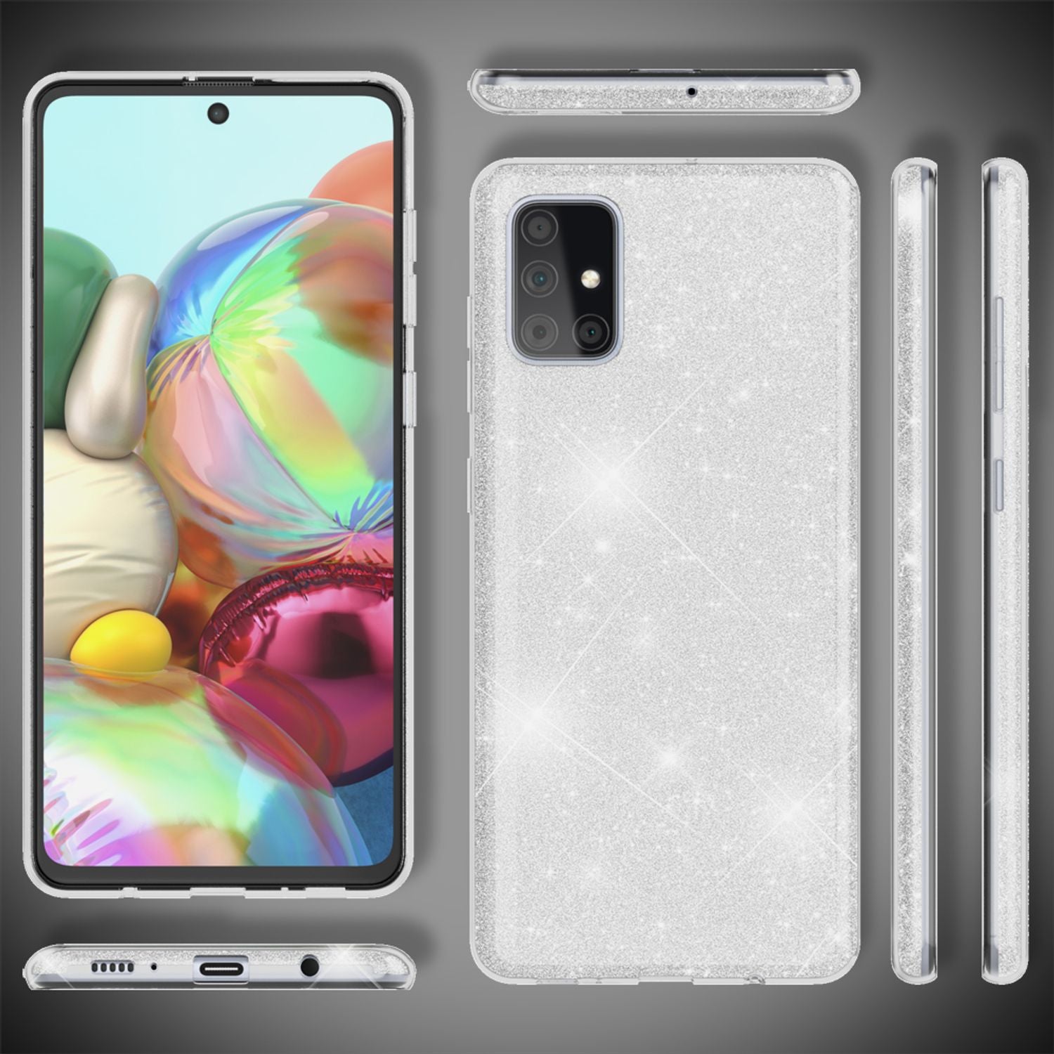 NALIA Glitzer Handyhülle für Samsung Galaxy A71, Bling Case Handy Schutz Strass Cover Pink NALIA Protective Hülle