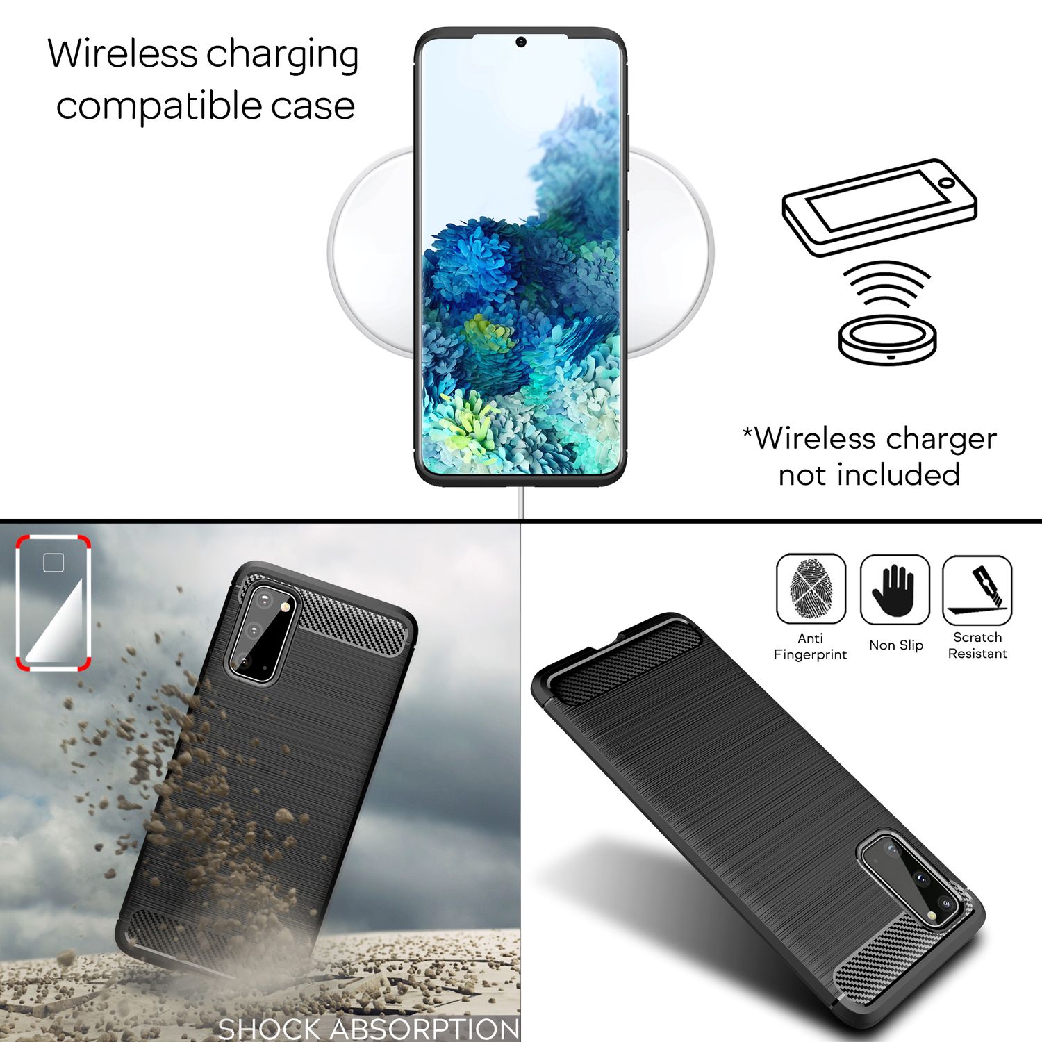 NALIA Carbon Look Handy Hülle für Samsung Galaxy S20, Stoßfestes Silikon Cover Default Title NALIA Protective Hülle