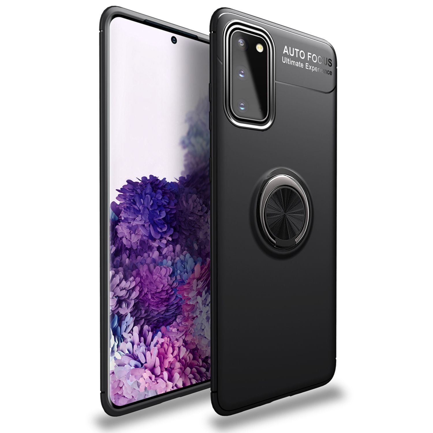 NALIA Ring Handy Hülle für Samsung Galaxy S20, Silikon Cover Case Finger Halter Schwarz NALIA Protective Hülle