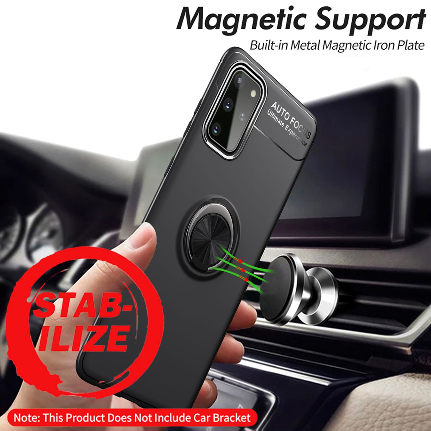 NALIA Ring Handy Hülle für Samsung Galaxy S20 Plus, Silikon Cover Case Halter Schwarz NALIA Protective Hülle