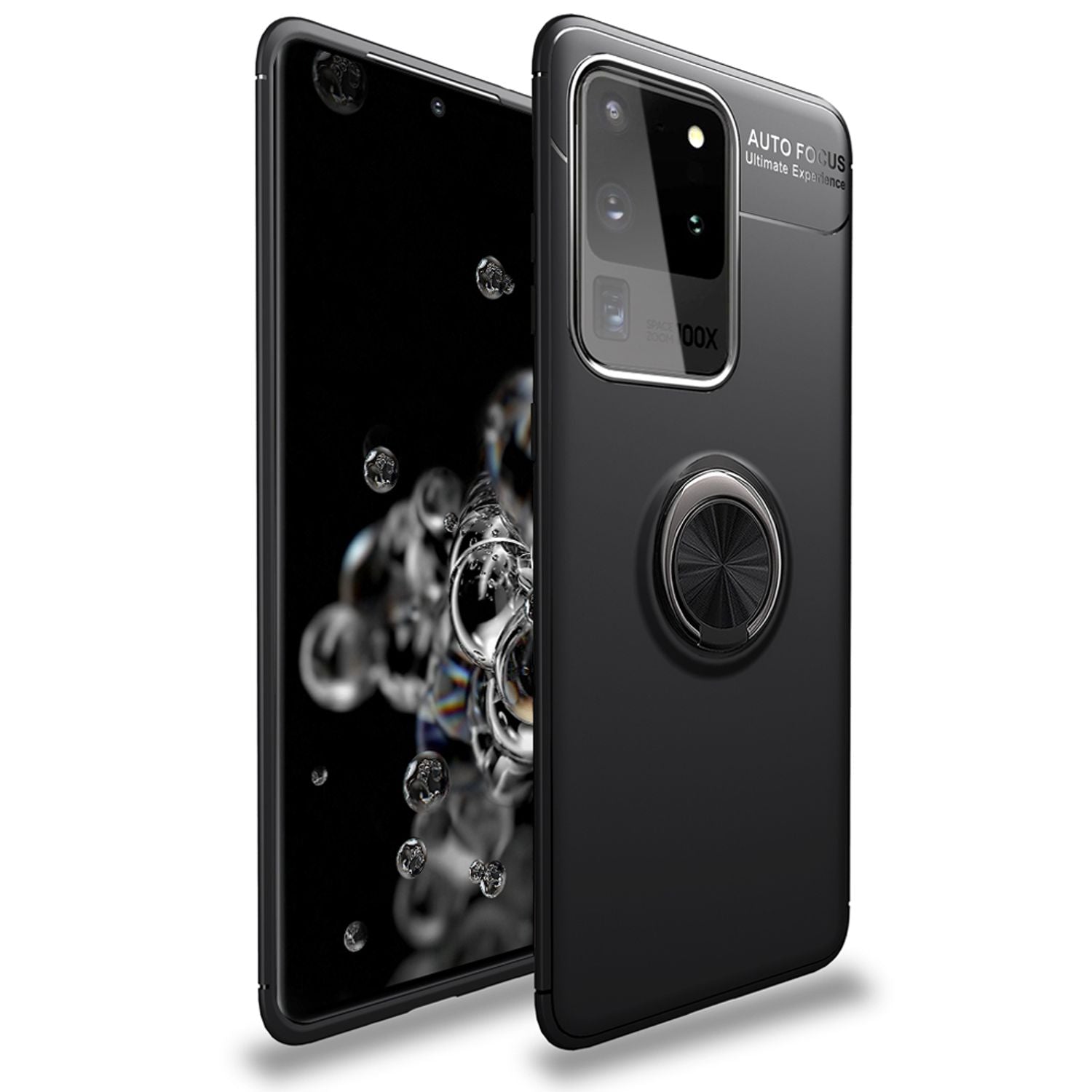 NALIA Ring Handy Hülle für Samsung Galaxy S20 Ultra, Silikon Cover Case Halter Schwarz NALIA Protective Hülle