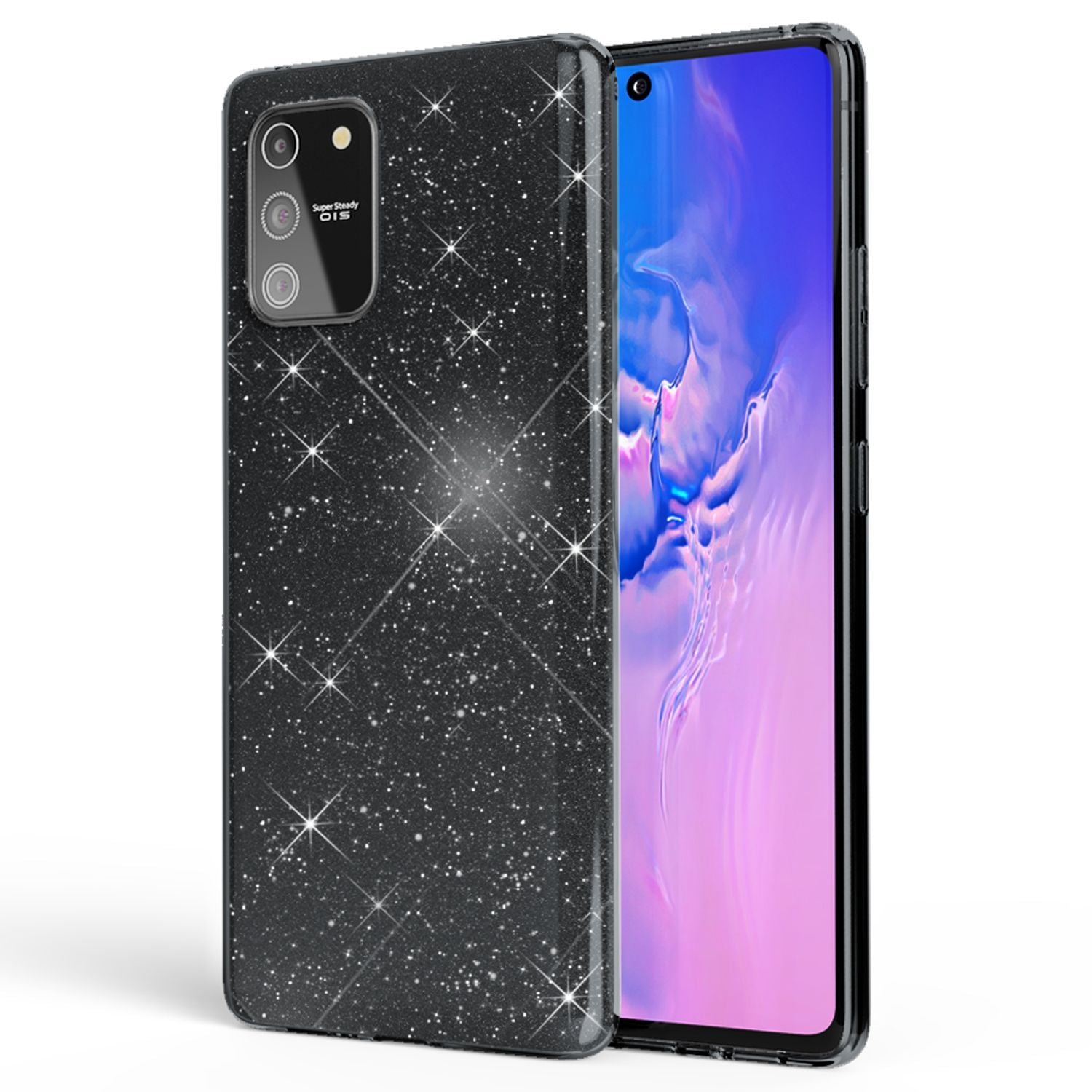 NALIA Glitzer Handy Hülle für Samsung Galaxy S10 Lite, Bling Silikon Cover Case Schwarz NALIA Protective Hülle