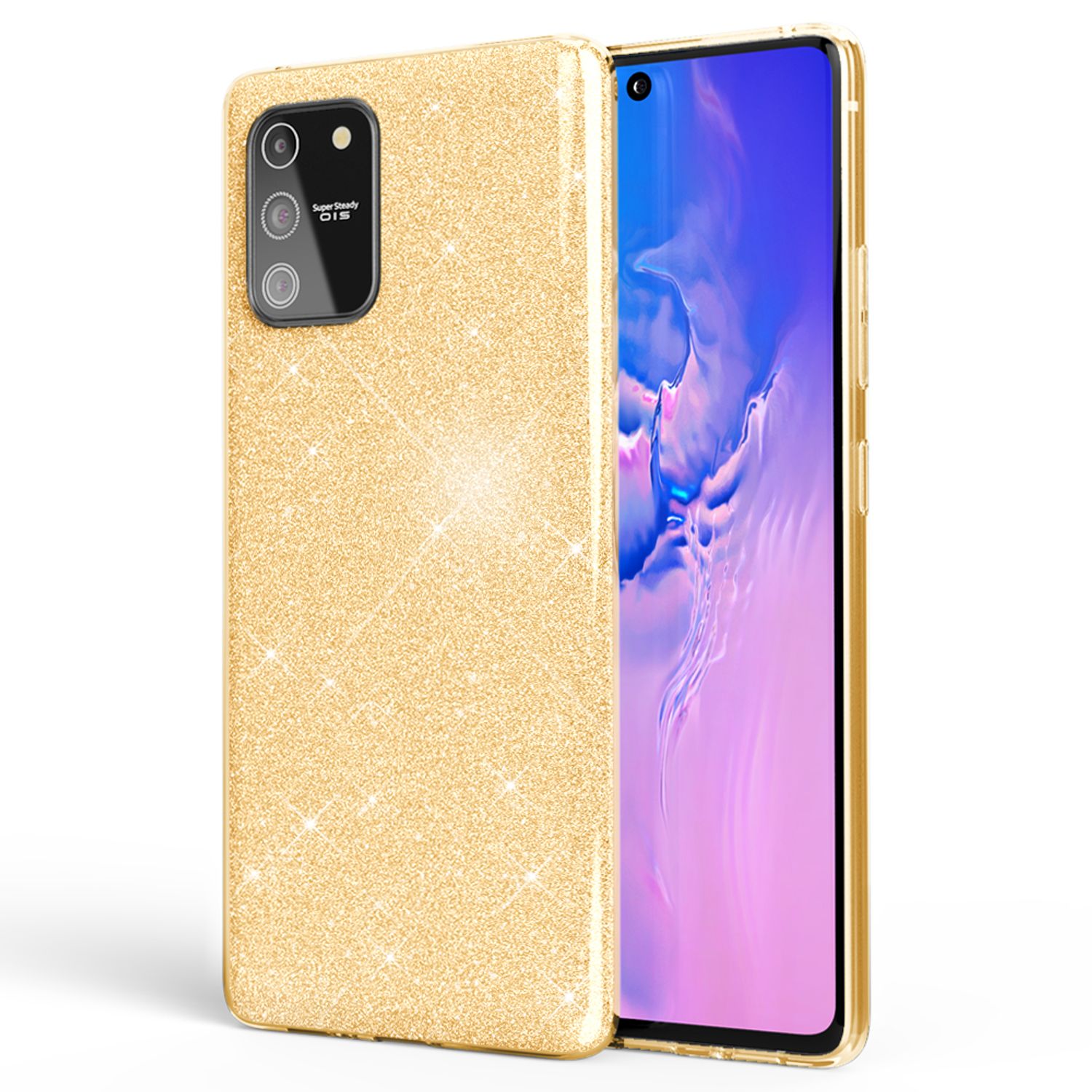 NALIA Glitzer Handy Hülle für Samsung Galaxy S10 Lite, Bling Silikon Cover Case Gold NALIA Protective Hülle