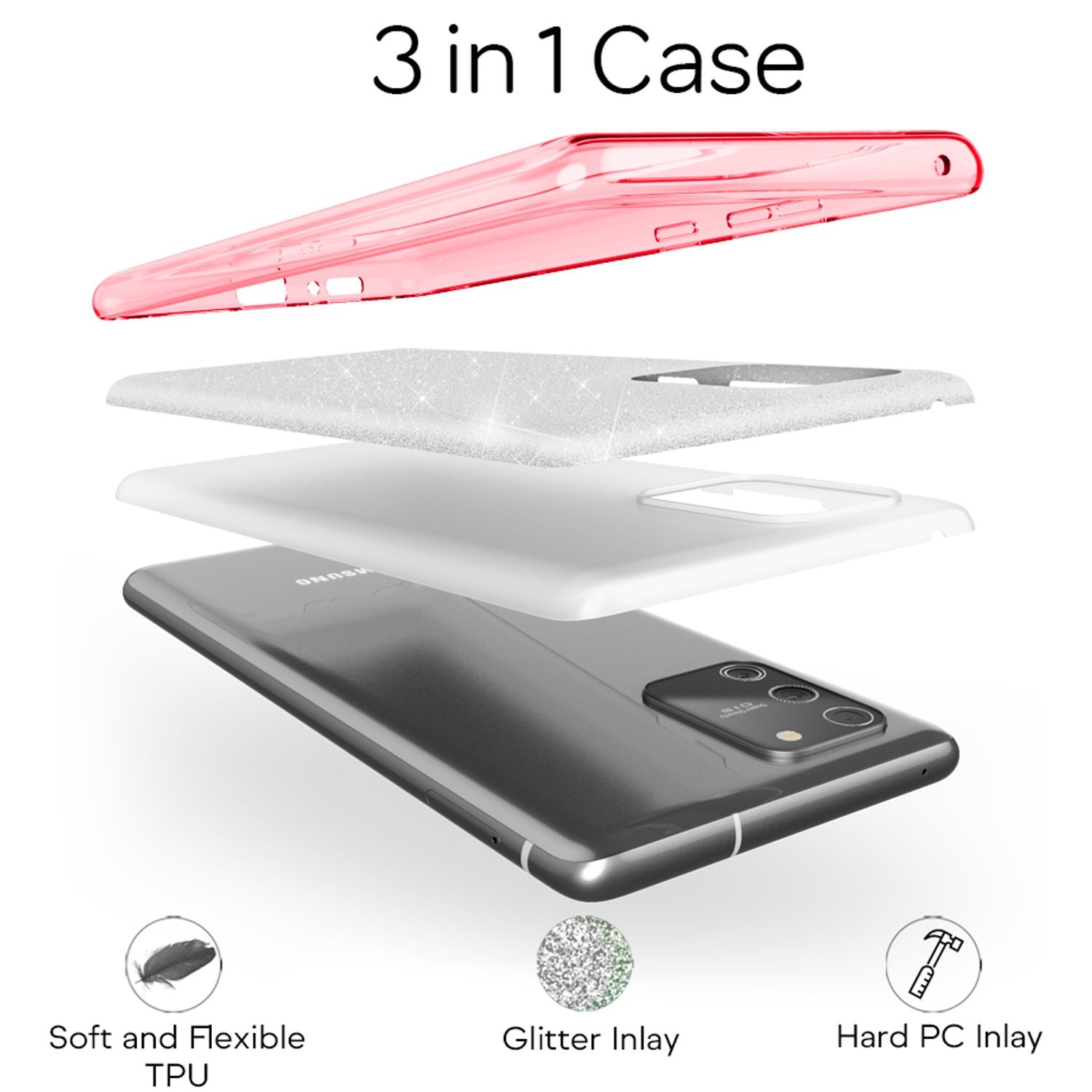 NALIA Glitzer Handy Hülle für Samsung Galaxy S10 Lite, Bling Silikon Cover Case Schwarz NALIA Protective Hülle