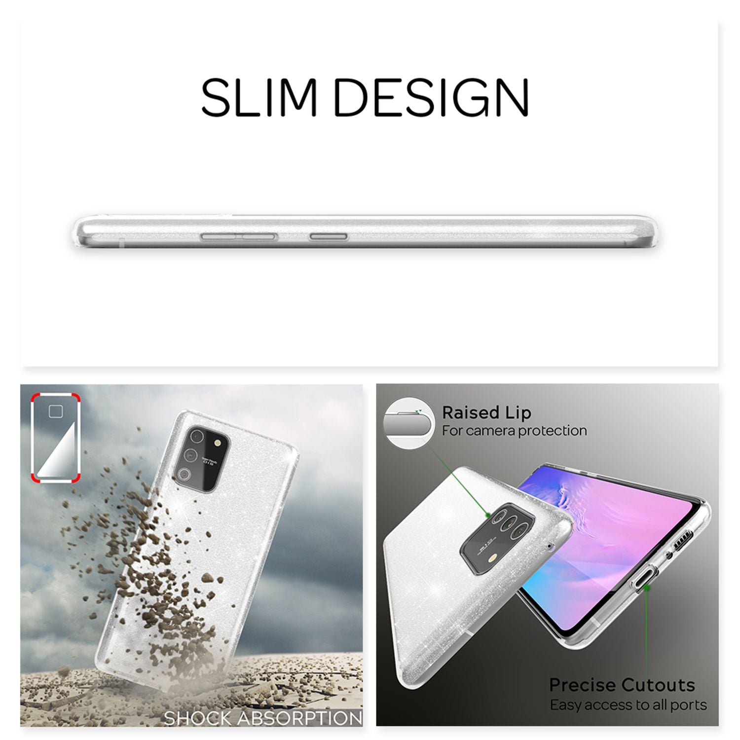 NALIA Glitzer Handy Hülle für Samsung Galaxy S10 Lite, Bling Silikon Cover Case Schwarz NALIA Protective Hülle