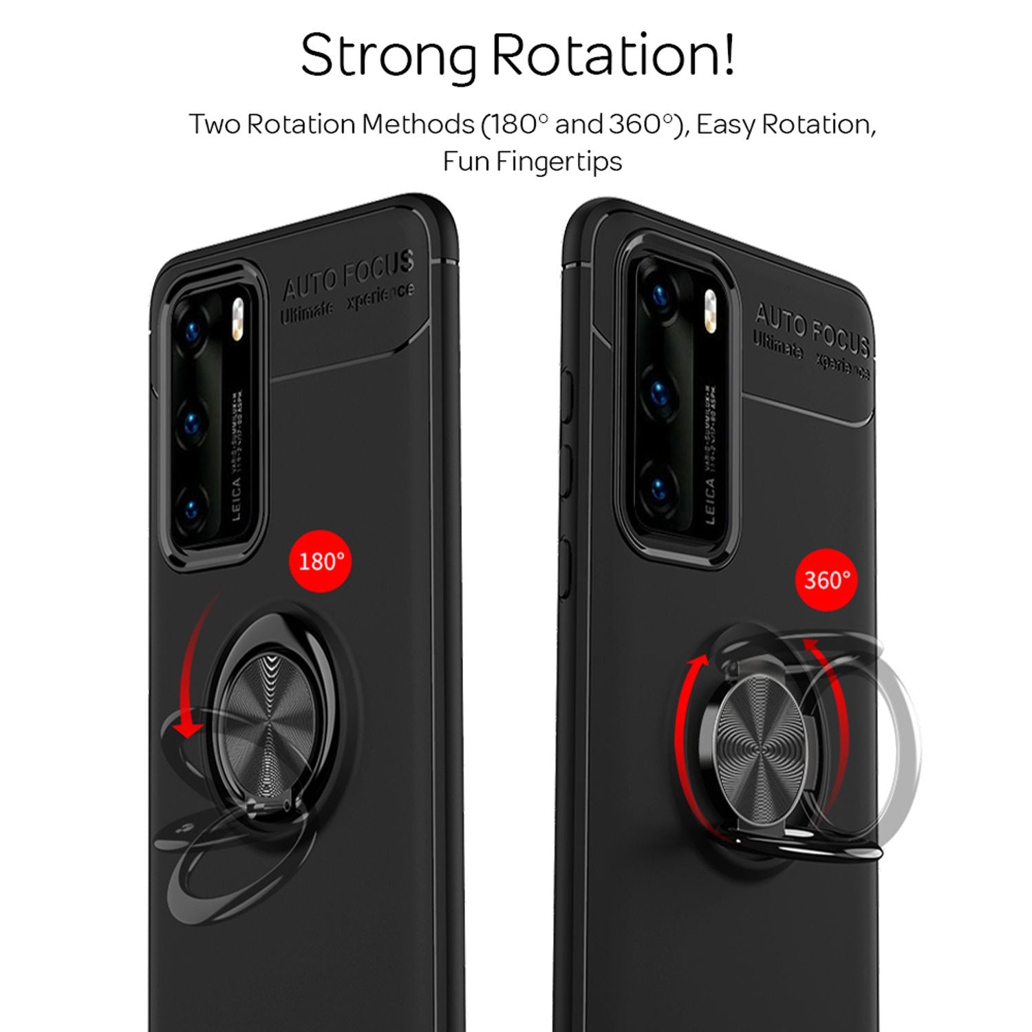 NALIA Ring Handy Hülle für Huawei P40, Dünnes Silikon Cover Case 360 Grad Halter Schwarz NALIA Protective Hülle