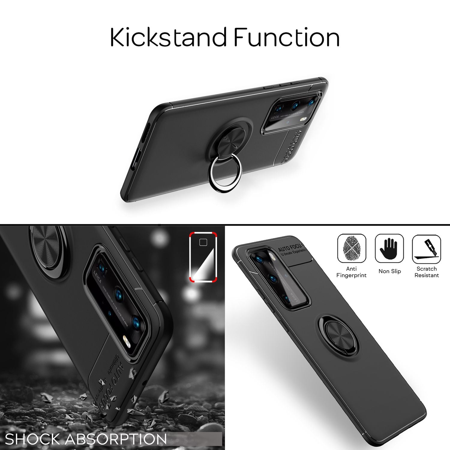 NALIA Ring Handy Hülle für Huawei P40 Pro, Silikon Cover Case 360 Grad Halter NALIA Protective Hülle