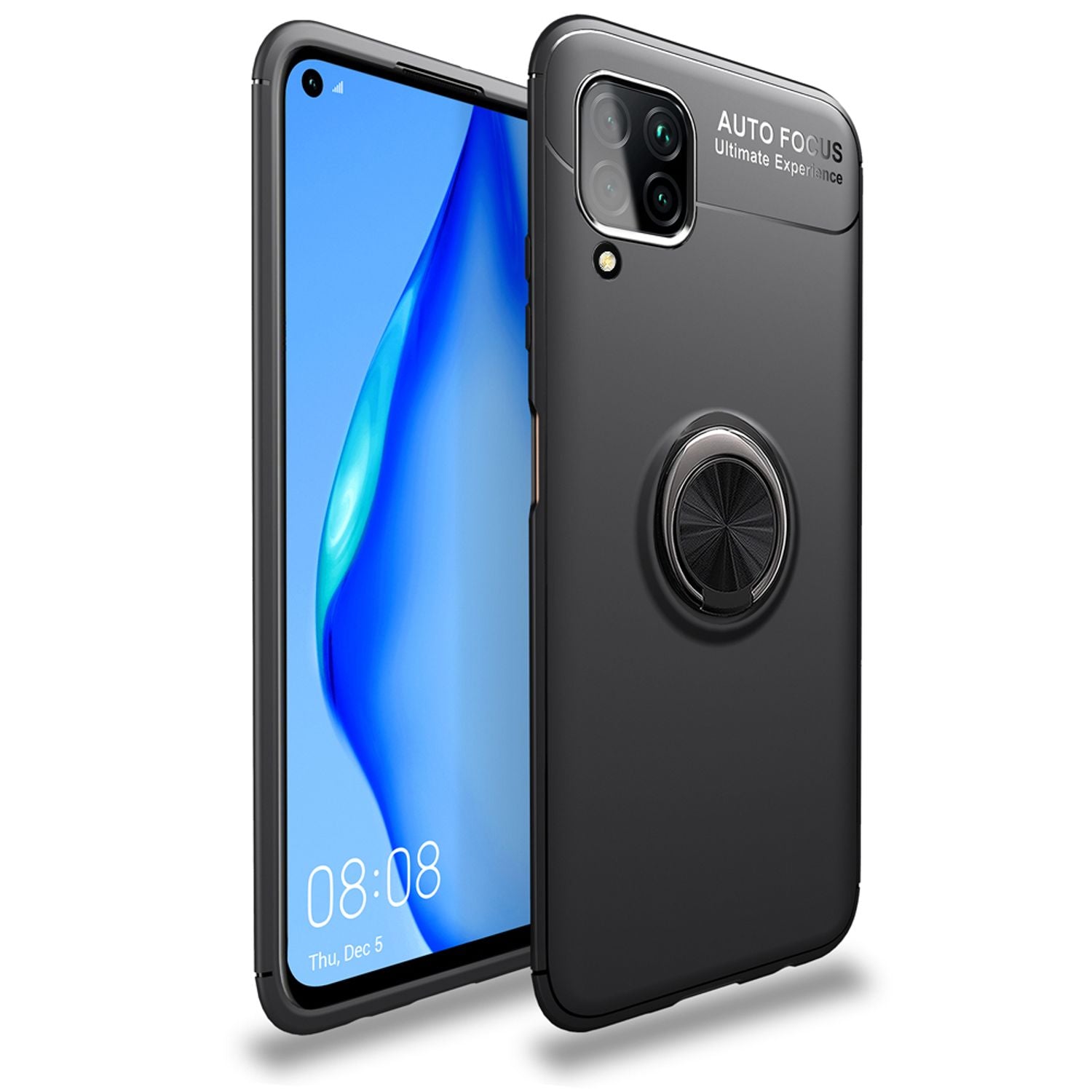NALIA Ring Handy Hülle für Huawei P40 lite, Silikon Cover Case 360 Grad Halter Schwarz NALIA Protective Hülle