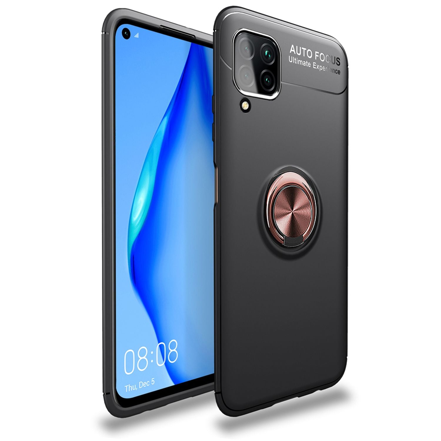 NALIA Ring Handy Hülle für Huawei P40 lite, Silikon Cover Case 360 Grad Halter Schwarz NALIA Protective Hülle