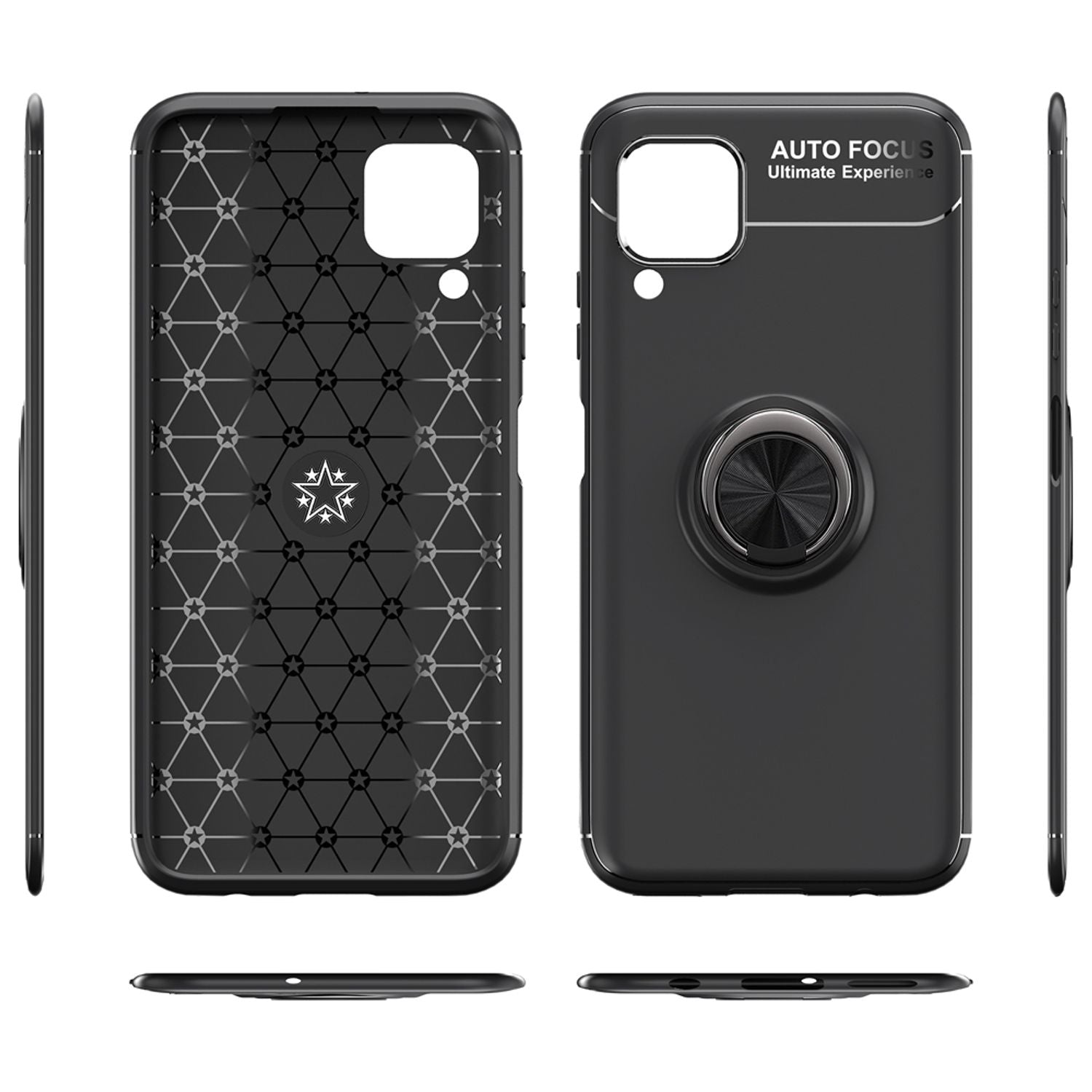 NALIA Ring Handy Hülle für Huawei P40 lite, Silikon Cover Case 360 Grad Halter Schwarz NALIA Protective Hülle