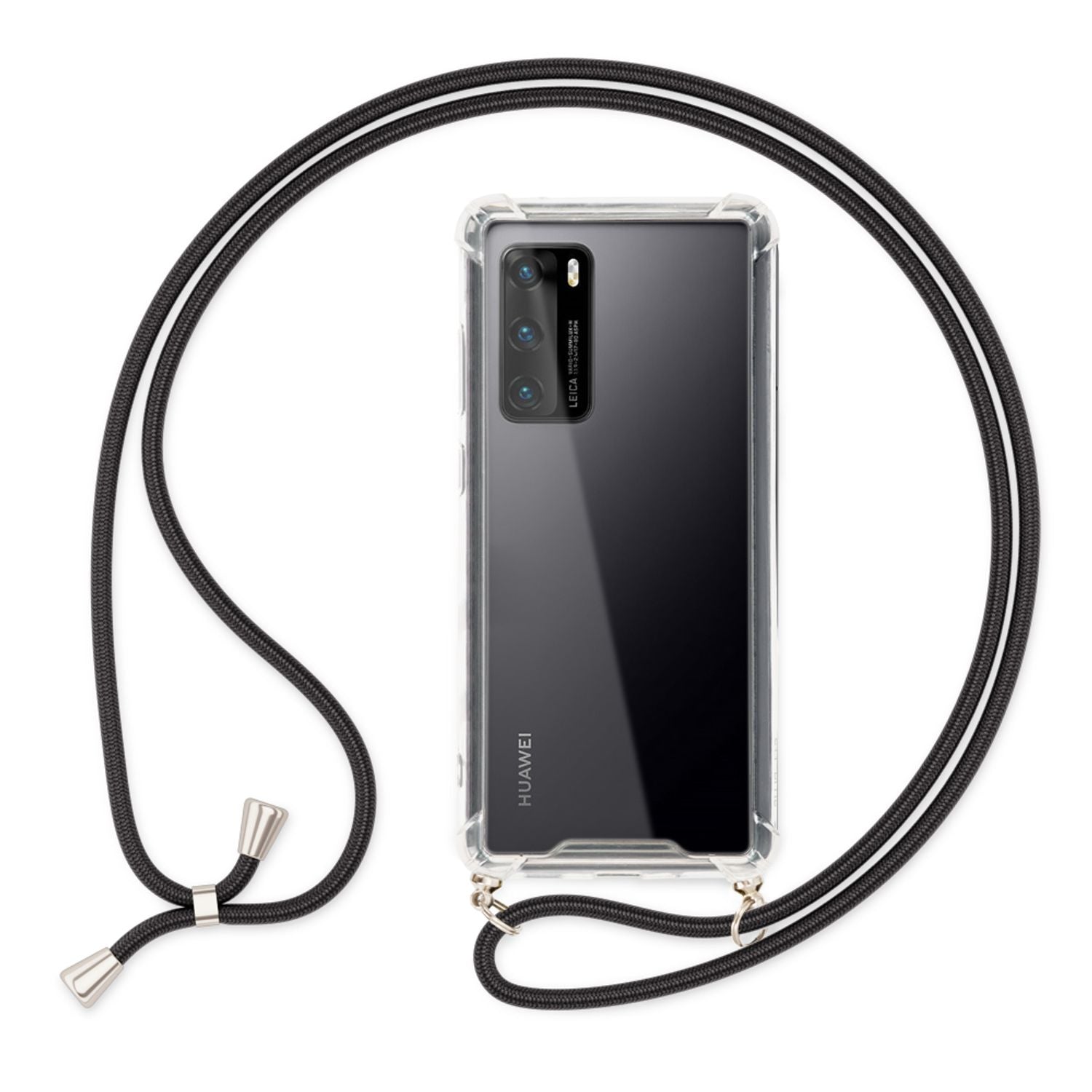 NALIA Handy Hülle mit Kette für Huawei P40, Necklace Hard Case Umhänge Cover Schwarz NALIA Transparente Hülle