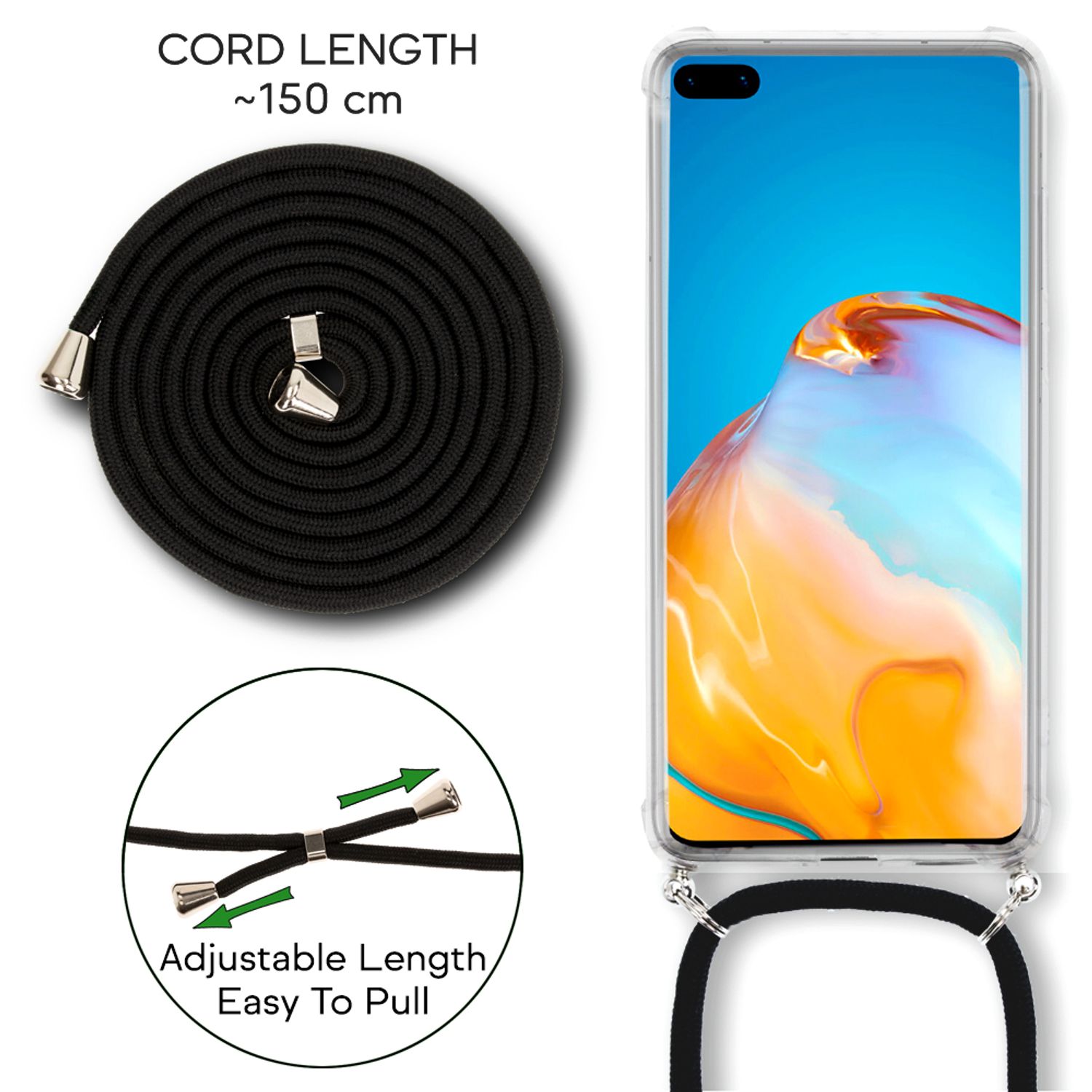 NALIA Handykette mit Hülle Huawei P40 Case Crossbody verstellbar Schwarz NALIA Transparente Hülle