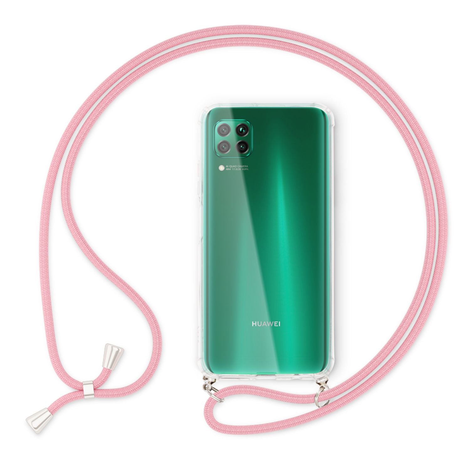 NALIA Handy Hülle mit Kette für Huawei P40 lite, Slim Necklace Hard Case Cover Pink NALIA Transparente Hülle