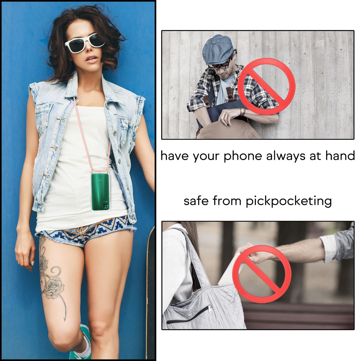 NALIA Handy Hülle mit Kette für Huawei P40 lite, Slim Necklace Hard Case Cover Pink NALIA Transparente Hülle