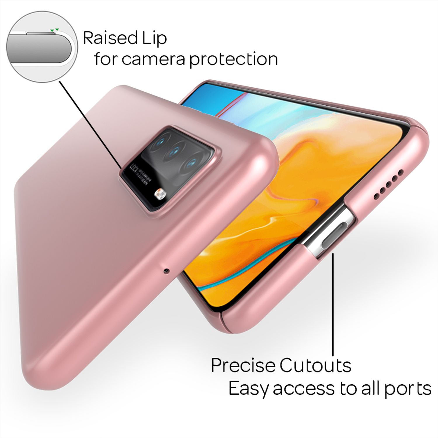 NALIA Hard Case für Huawei P40, Dünne Handy Hülle Mattes Cover Schutz Bumper Rose Gold NALIA SlimFit Hülle