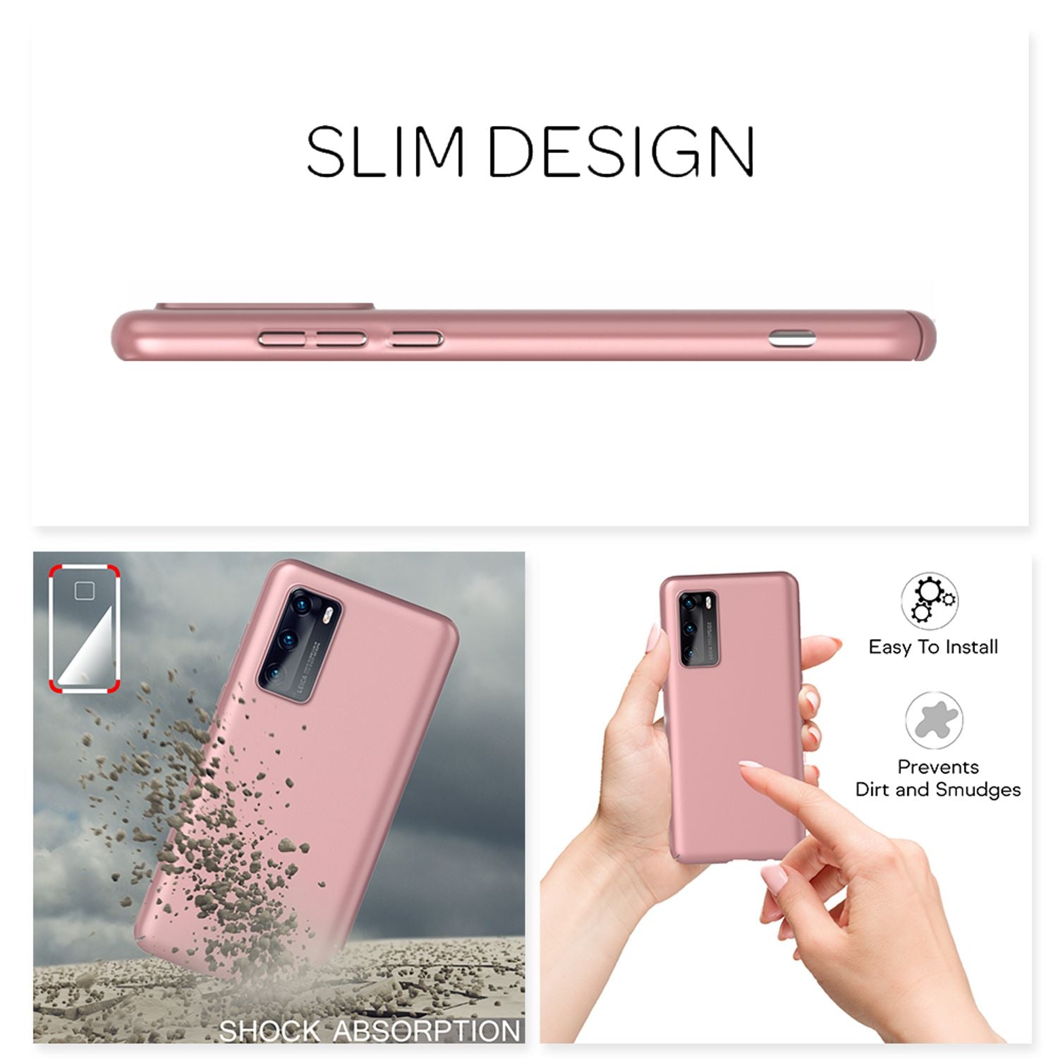 NALIA Hard Case für Huawei P40, Dünne Handy Hülle Mattes Cover Schutz Bumper Rose Gold NALIA SlimFit Hülle