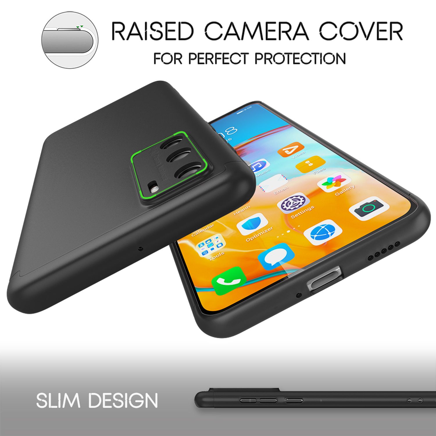 NALIA 360 Grad Handy Hülle für Huawei P40, Full Cover & Glas Case Rundum Bumper Schwarz NALIA