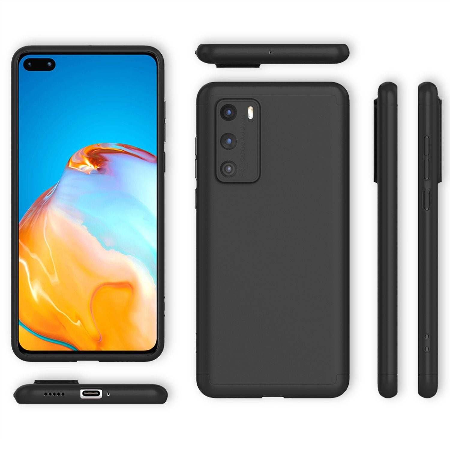 NALIA 360 Grad Handy Hülle für Huawei P40, Full Cover & Glas Case Rundum Bumper Schwarz NALIA