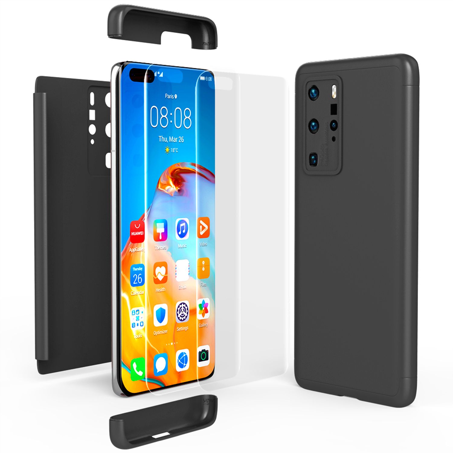 NALIA 360 Grad Handy Hülle für Huawei P40 Pro, Hard Case Cover & 2 Schutz Folien NALIA