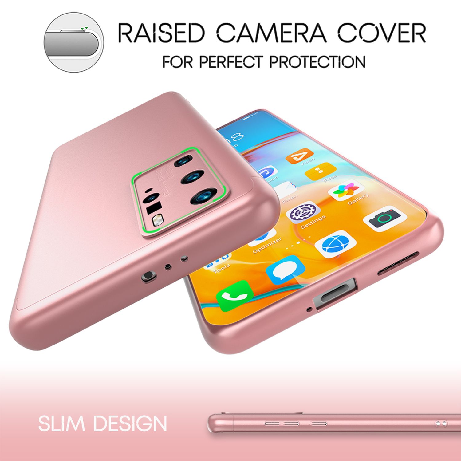 NALIA 360 Grad Handy Hülle für Huawei P40 Pro, Hard Case Cover & 2 Schutz Folien Rose Gold NALIA
