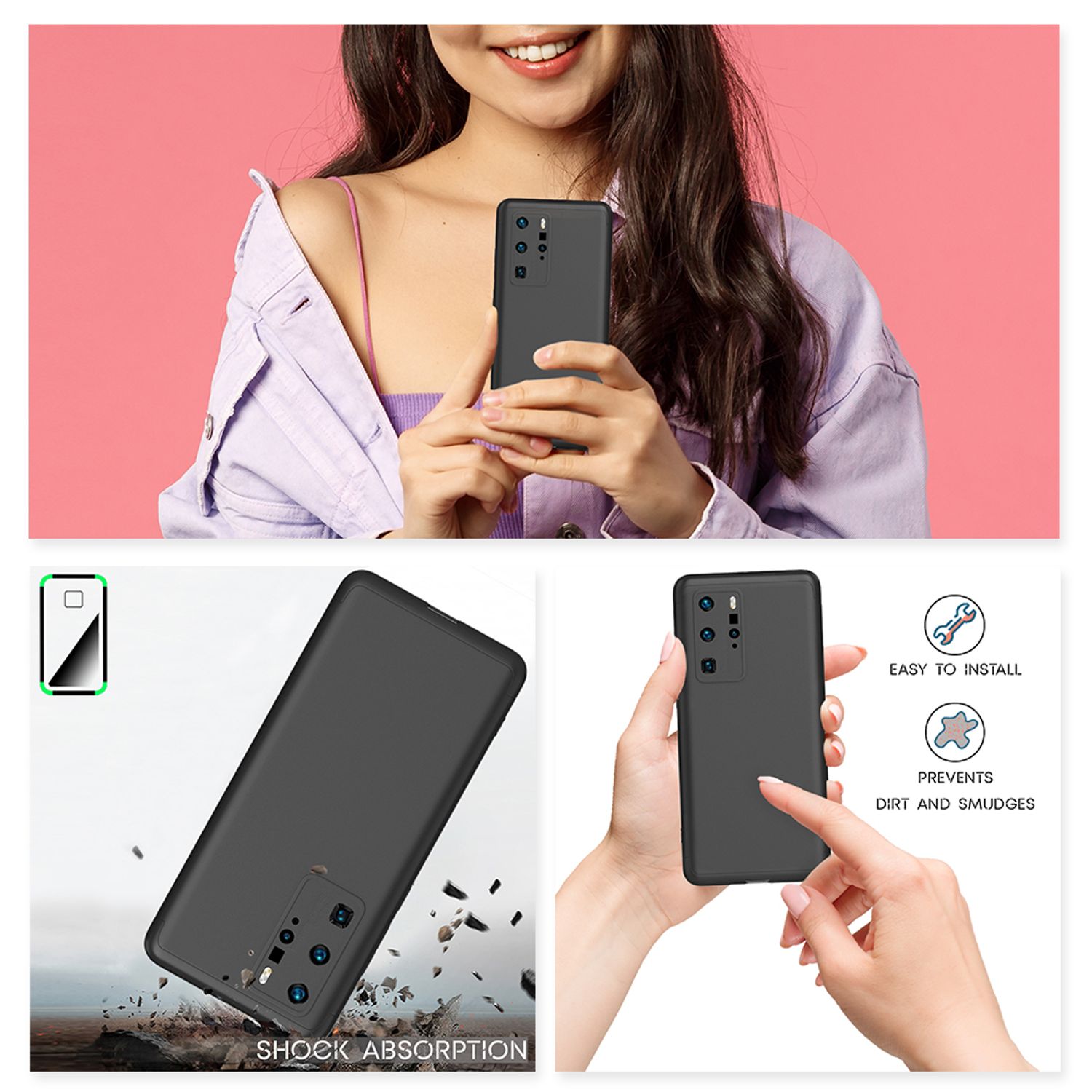 NALIA 360 Grad Handy Hülle für Huawei P40 Pro, Hard Case Cover & 2 Schutz Folien NALIA