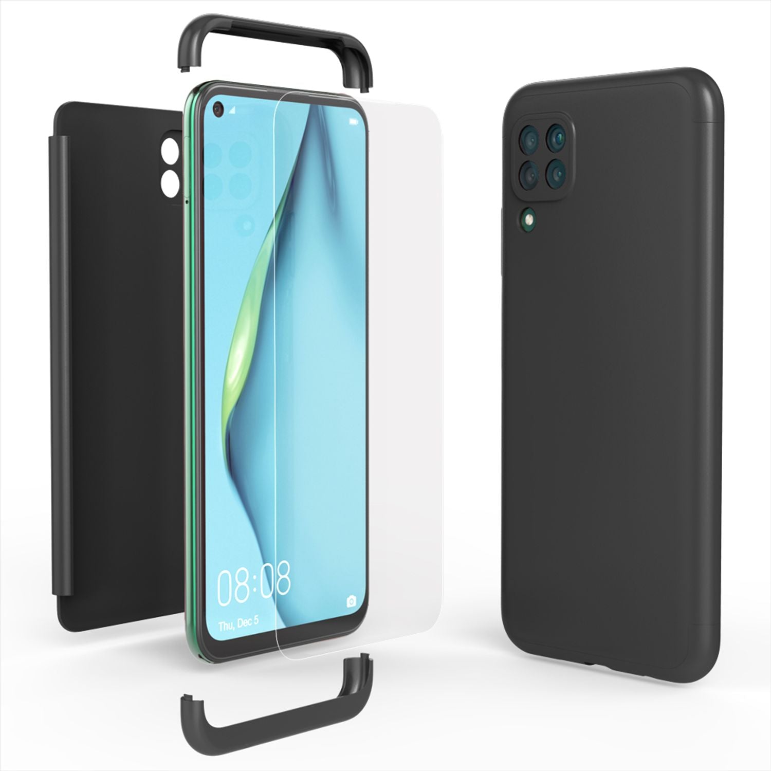 NALIA 360 Grad Handy Hülle für Huawei P40 lite, Full Cover Case Bumper & Glas Schwarz NALIA