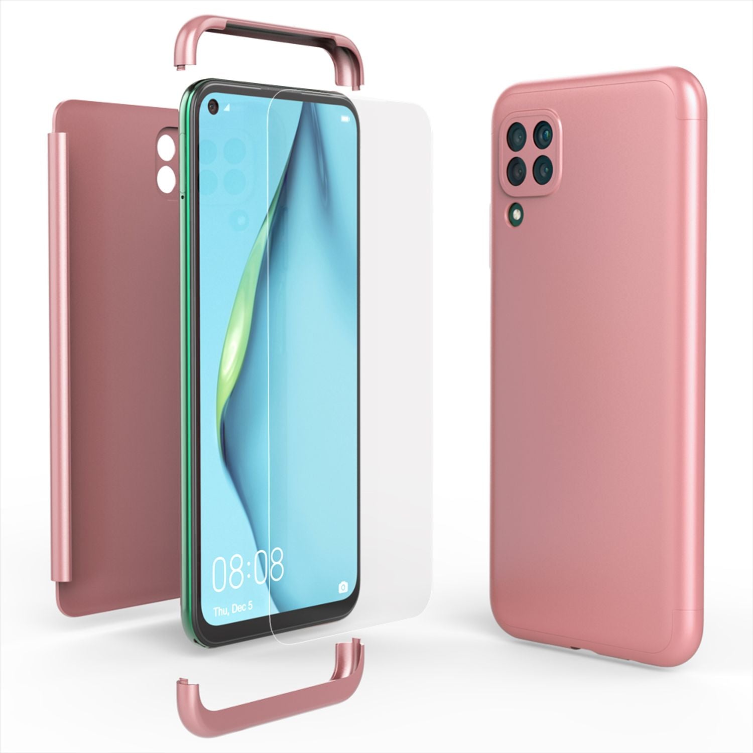 NALIA 360 Grad Handy Hülle für Huawei P40 lite, Full Cover Case Bumper & Glas Schwarz NALIA