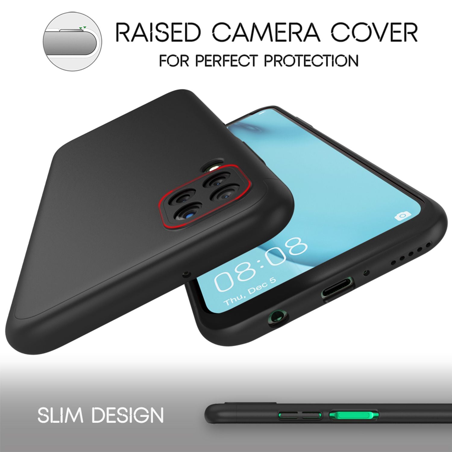 NALIA 360 Grad Handy Hülle für Huawei P40 lite, Full Cover Case Bumper & Glas Schwarz NALIA