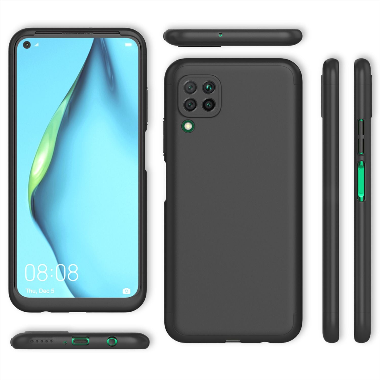 NALIA 360 Grad Handy Hülle für Huawei P40 lite, Full Cover Case Bumper & Glas Schwarz NALIA