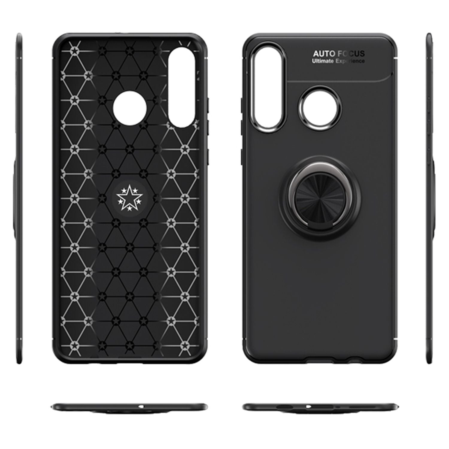 NALIA Ring Handy Hülle für Huawei P40 lite E, Silikon Cover Case mit 360° Halter Schwarz NALIA Protective Hülle