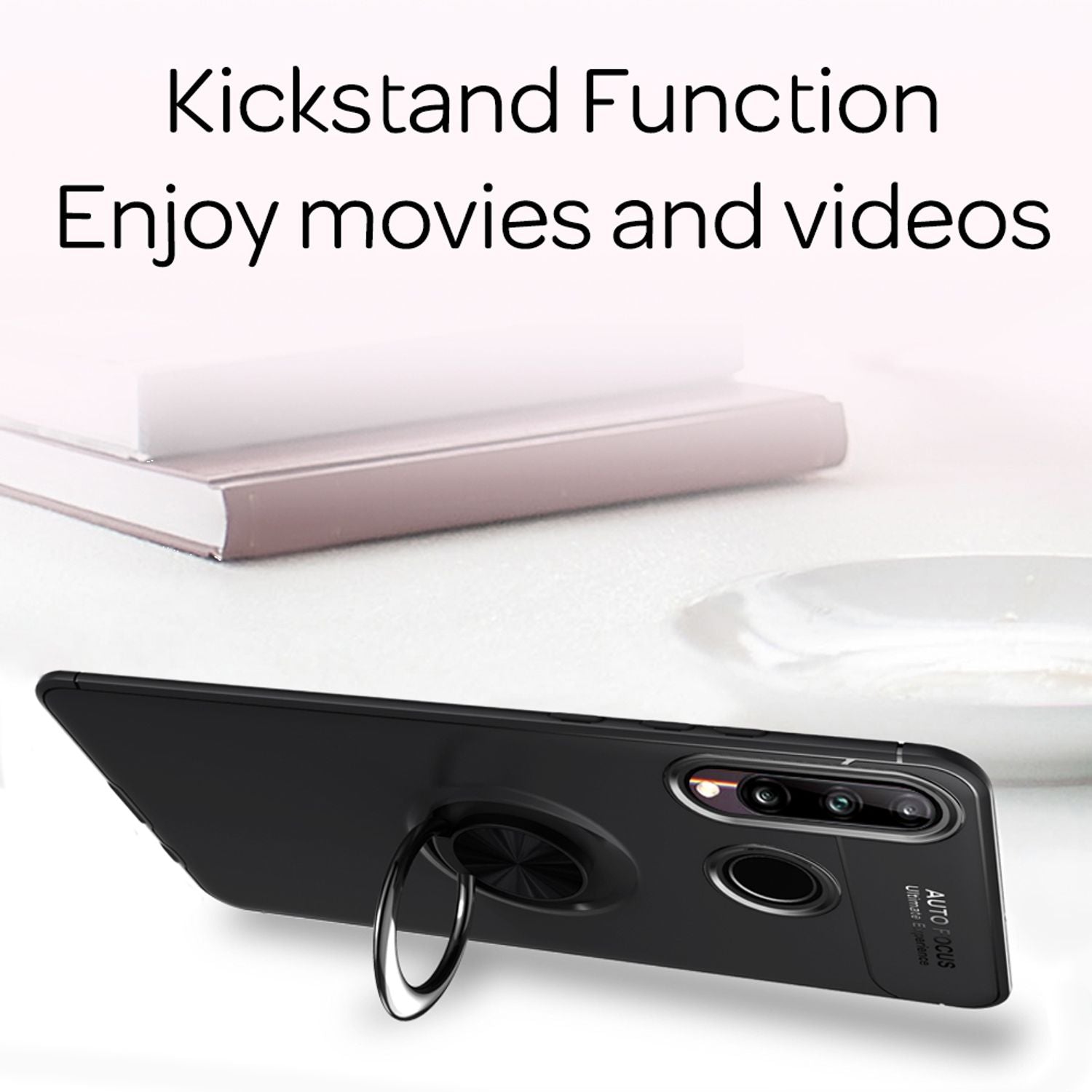 NALIA Ring Handy Hülle für Huawei P40 lite E, Silikon Cover Case mit 360° Halter Schwarz NALIA Protective Hülle