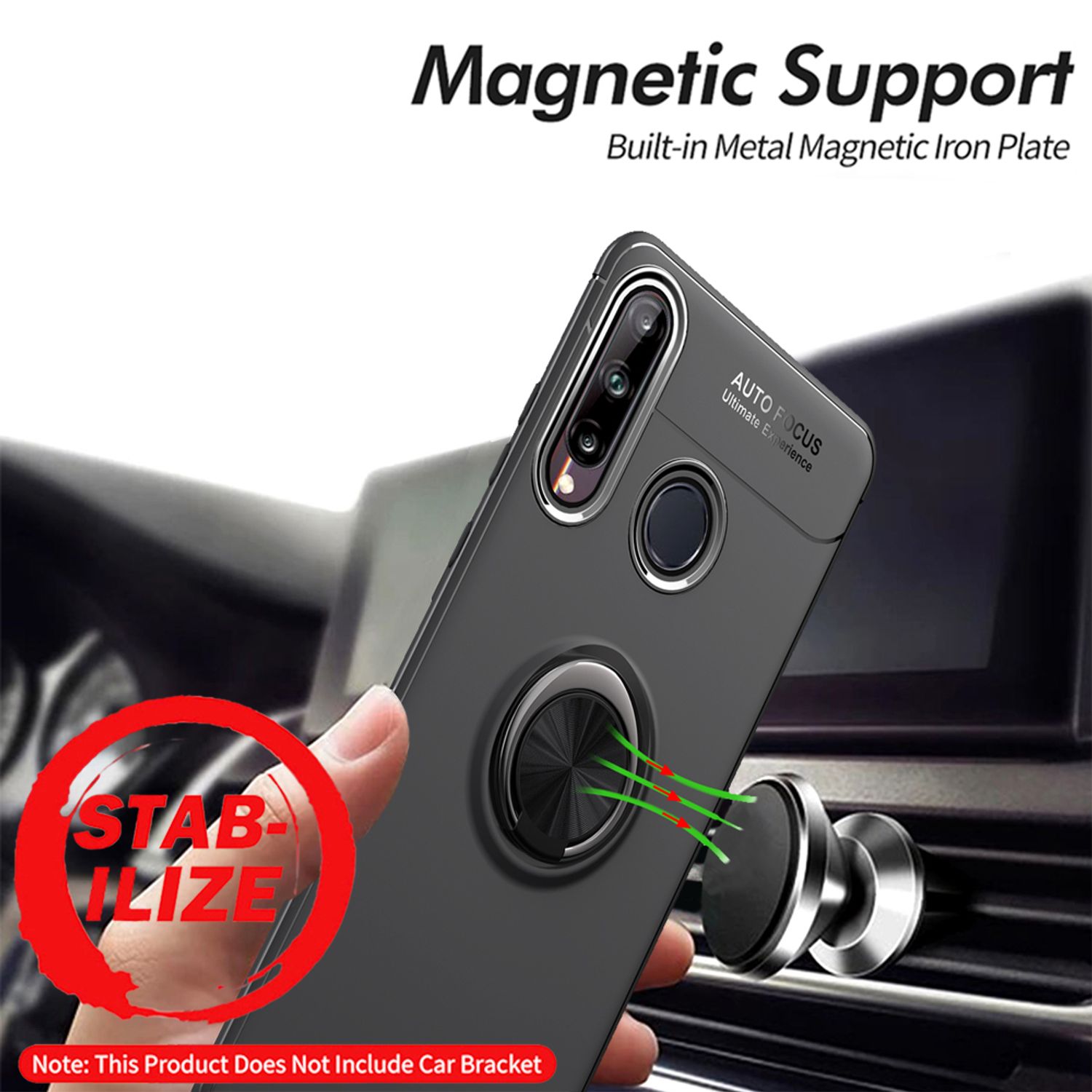 NALIA Ring Handy Hülle für Huawei P40 lite E, Silikon Cover Case mit 360° Halter Schwarz NALIA Protective Hülle