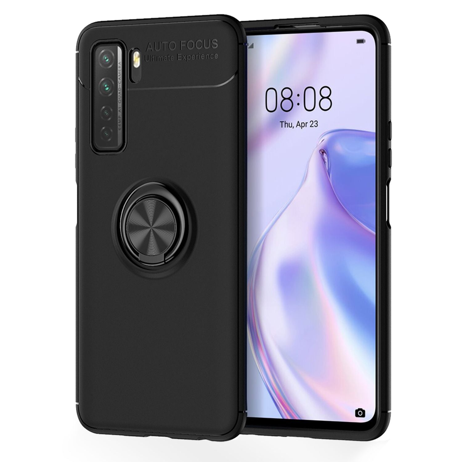 NALIA Ring Handy Hülle für Huawei P40 lite 5G, Silikon Cover Case 360° Halter Schwarz NALIA Protective Hülle