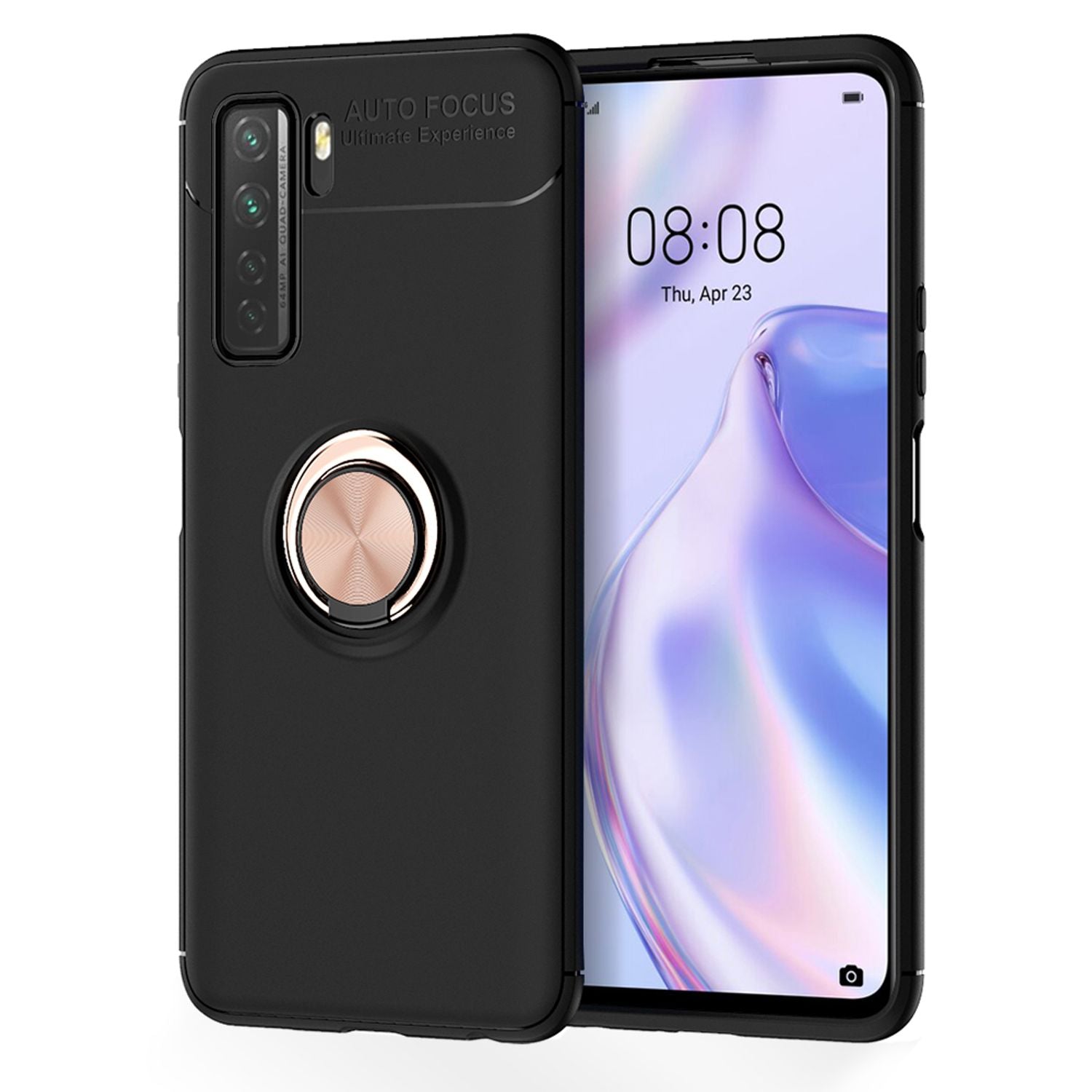 NALIA Ring Handy Hülle für Huawei P40 lite 5G, Silikon Cover Case 360° Halter Rose Gold NALIA Protective Hülle