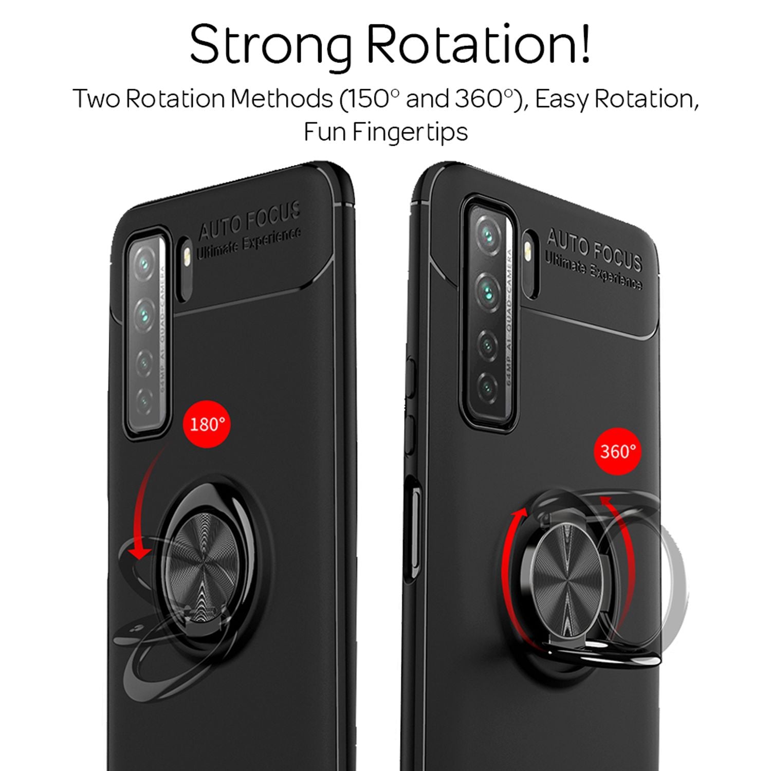 NALIA Ring Handy Hülle für Huawei P40 lite 5G, Silikon Cover Case 360° Halter Schwarz NALIA Protective Hülle